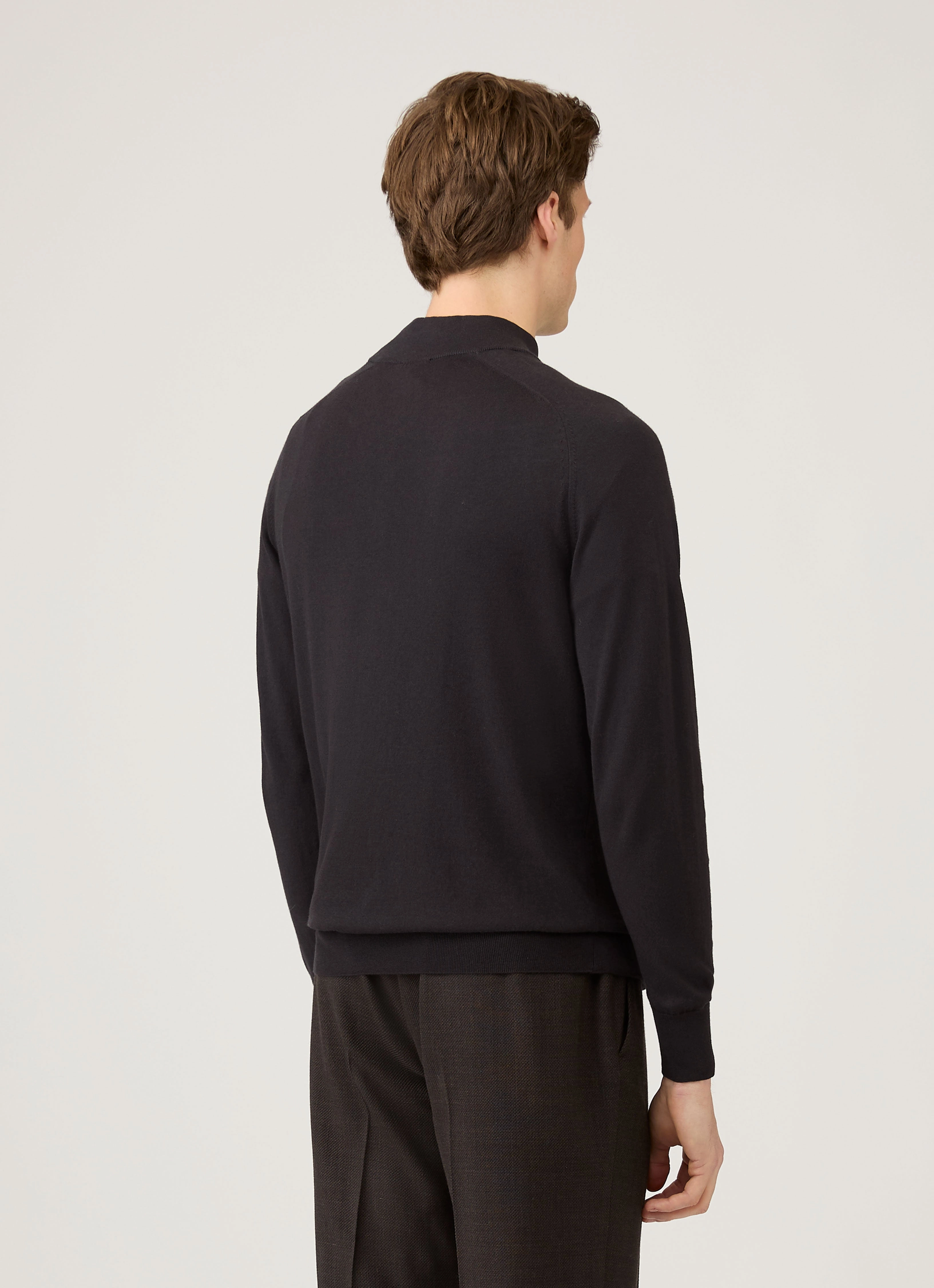 Men's Sea Island Cashmere Half Zip in Black Easy Care Material