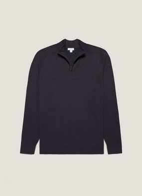 Men's Sea Island Cashmere Half Zip in Midnight Navy Moisture Wicking Texture No-Fuss Look Fall Comfort Men's Sea Island Cashmere Half Zip in Midnight Navy