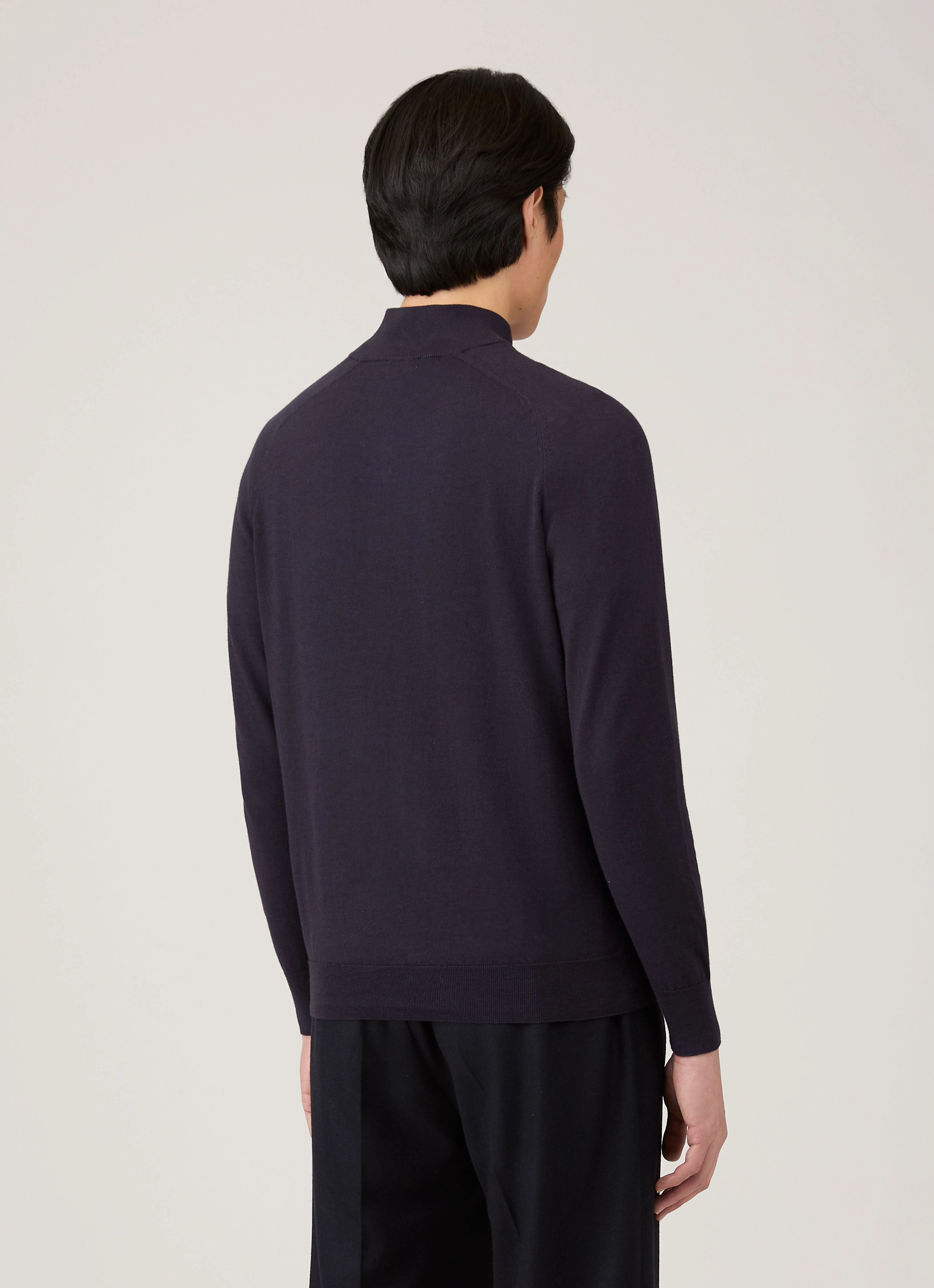 Men's Sea Island Cashmere Half Zip in Midnight Navy Hooded Neckline Option