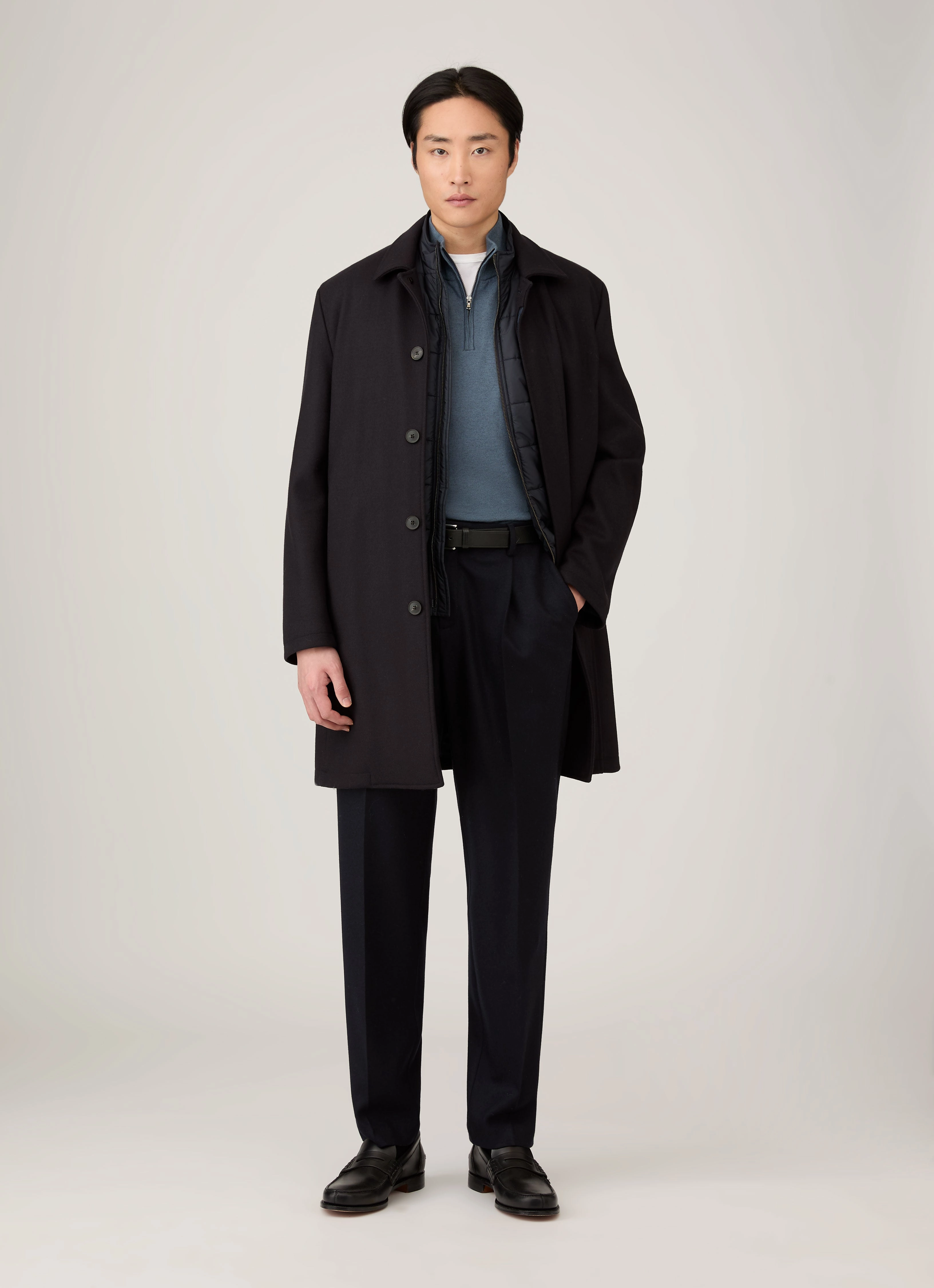 Men's Sea Island Cashmere Half Zip in Slate Blue Plush Texture