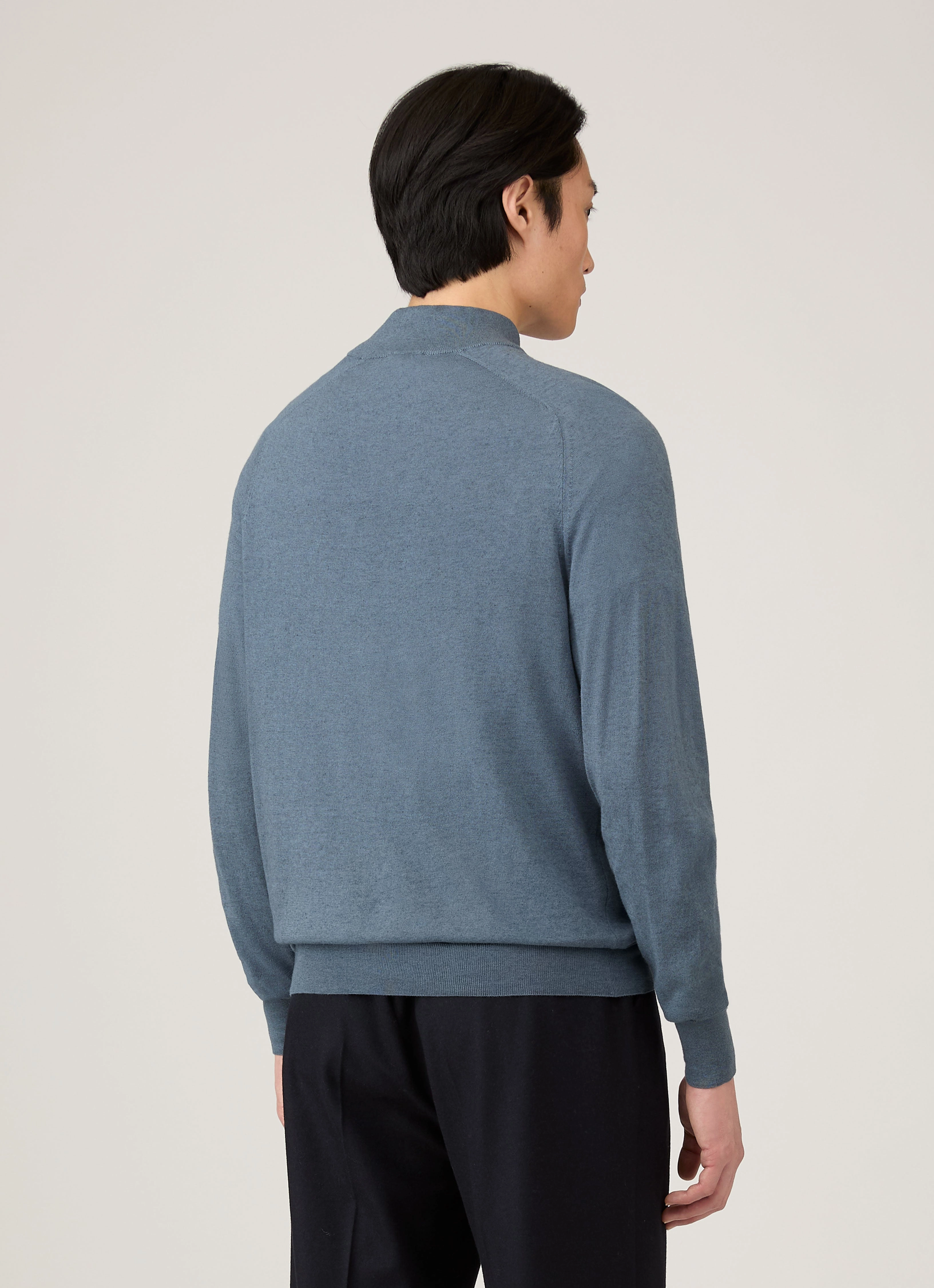 Men's Sea Island Cashmere Half Zip in Slate Blue Jacquard Weave