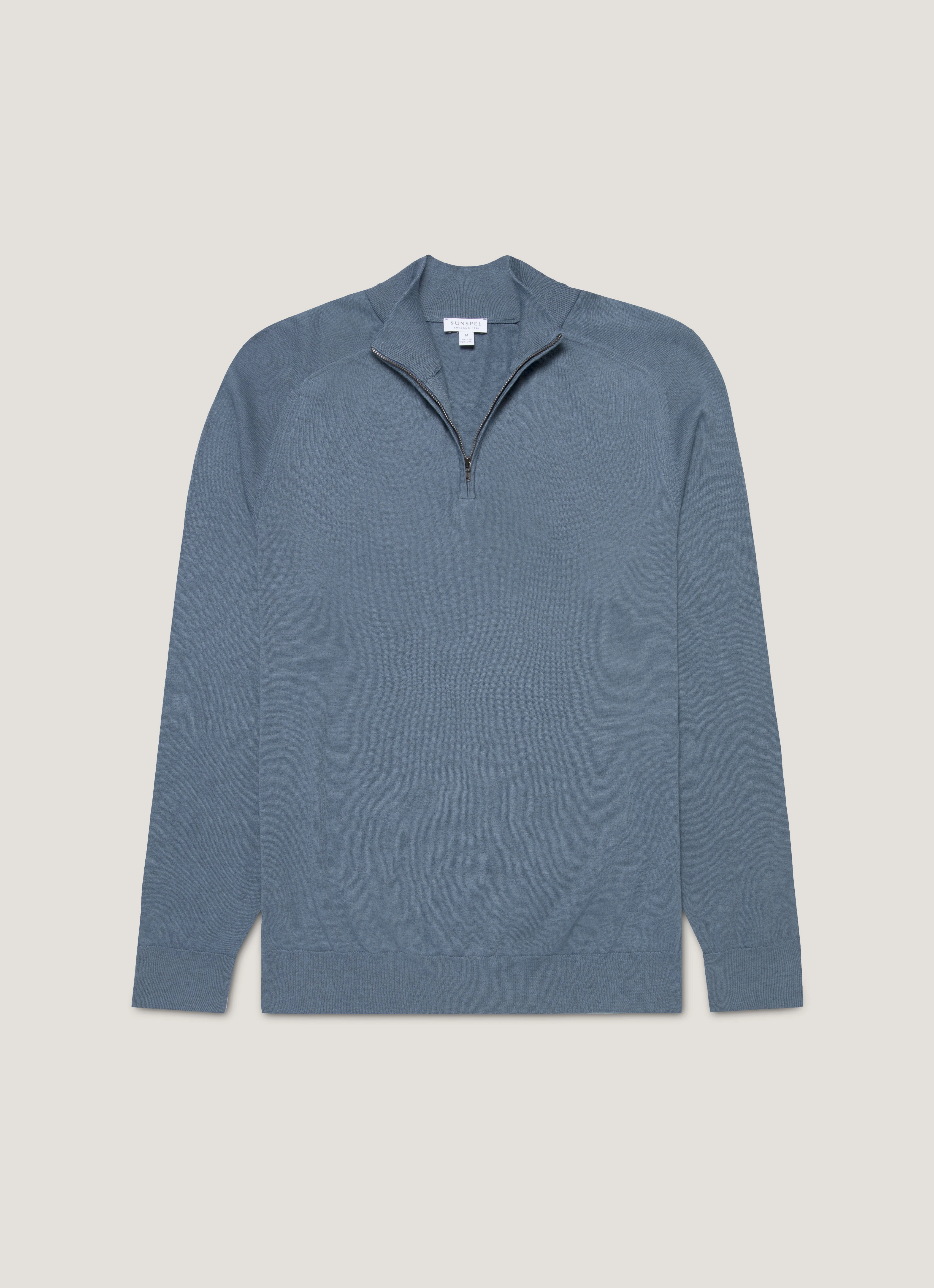 Temperature Regulating Lining Core Style Men's Sea Island Cashmere Half Zip in Slate Blue