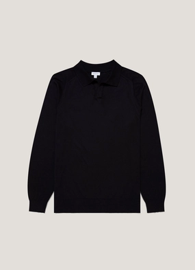 Men's Sea Island Cashmere Polo Shirt in Black Vibrant Style Men's Sea Island Cashmere Polo Shirt in Black Durable Material Everyday Comfort