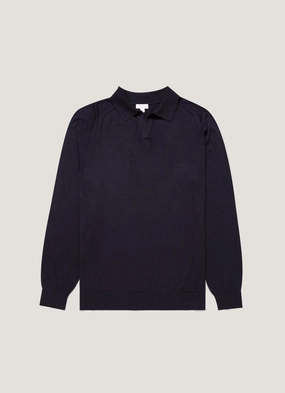 Men's Sea Island Cashmere Polo Shirt in Midnight Navy Sporty Design Men's Sea Island Cashmere Polo Shirt in Midnight Navy Premium Fit Chill Look