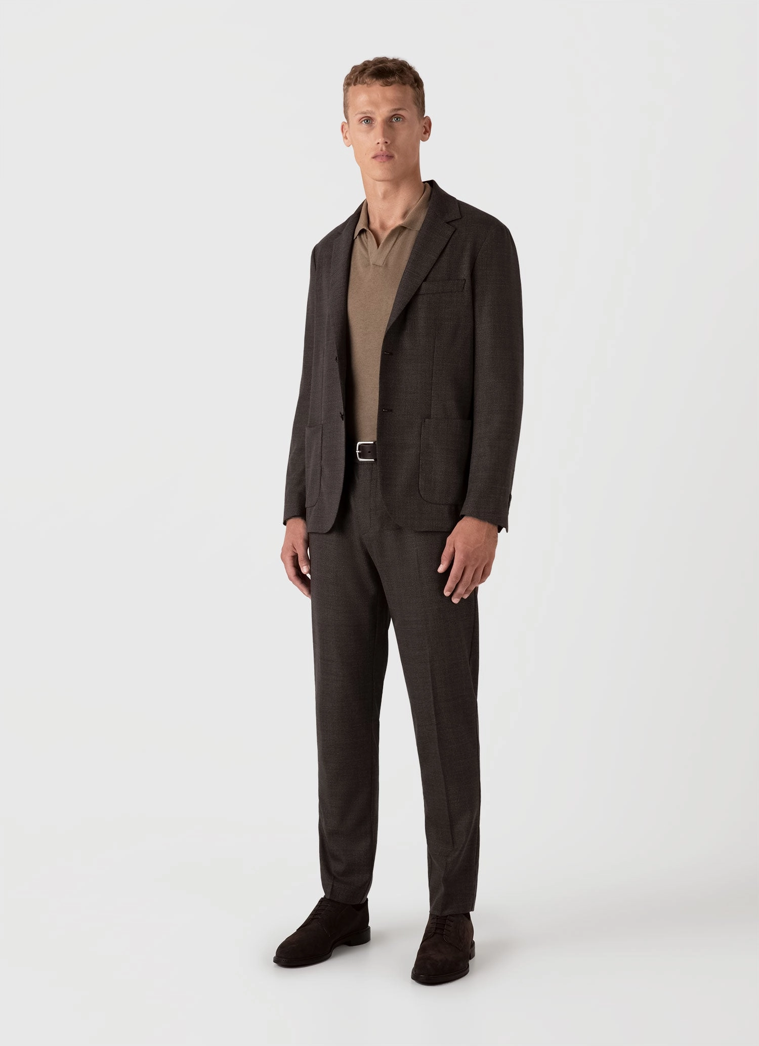 Unstructured Silhouette Seamless Shoulder Men's Sea Island Cashmere Polo Shirt in Oat