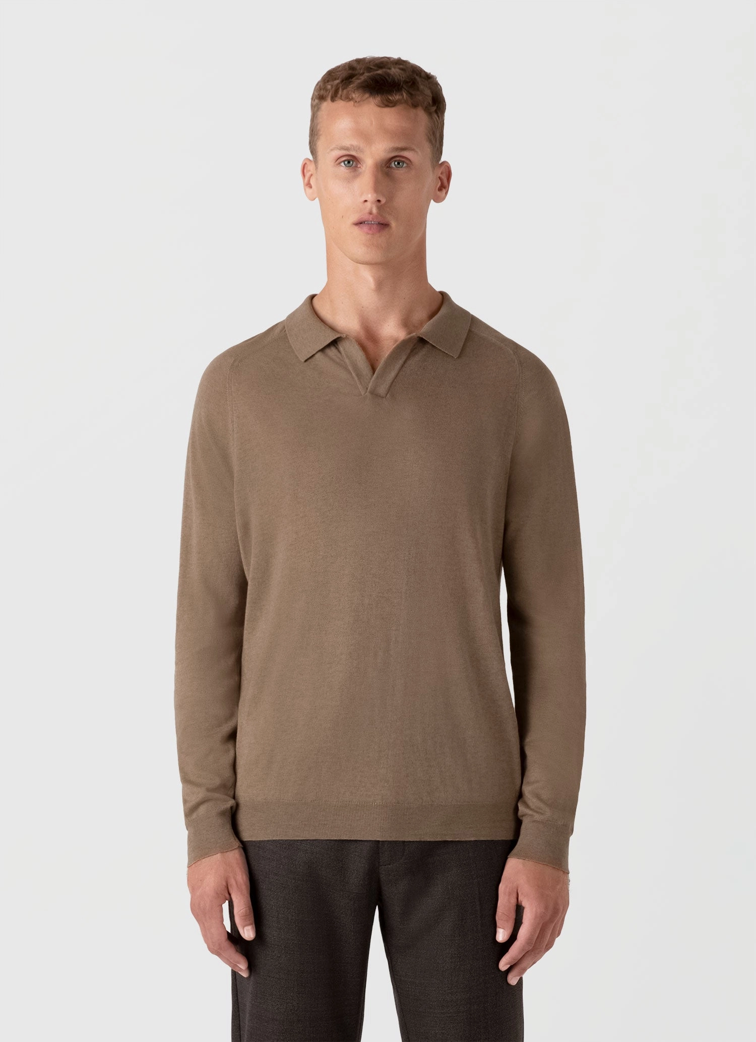 Breathable Base Fit Comfort Men's Sea Island Cashmere Polo Shirt in Oat
