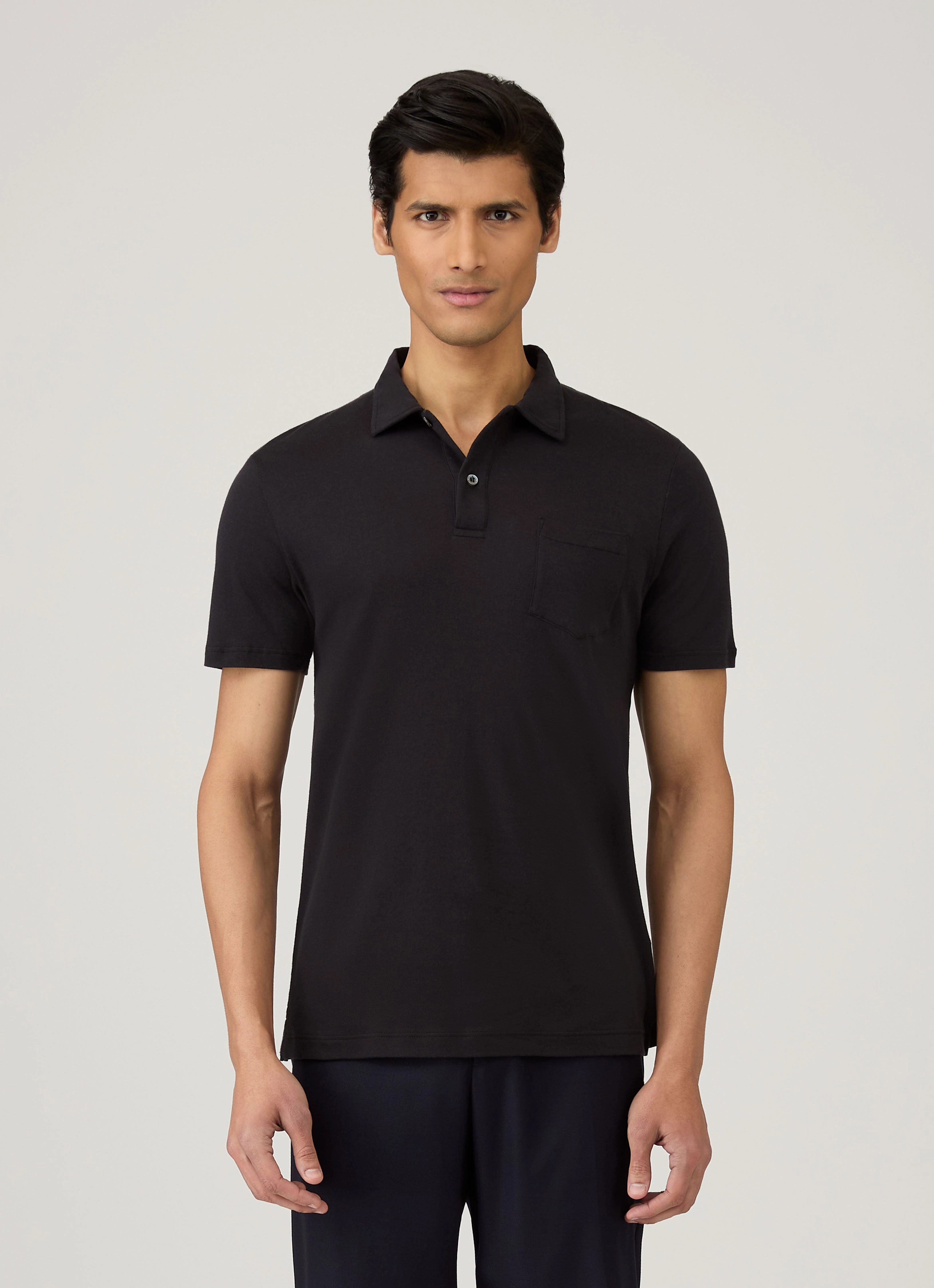 Men's Sea Island Cotton Jersey Polo Shirt in Black Comfort Fit TearResistant Fiber