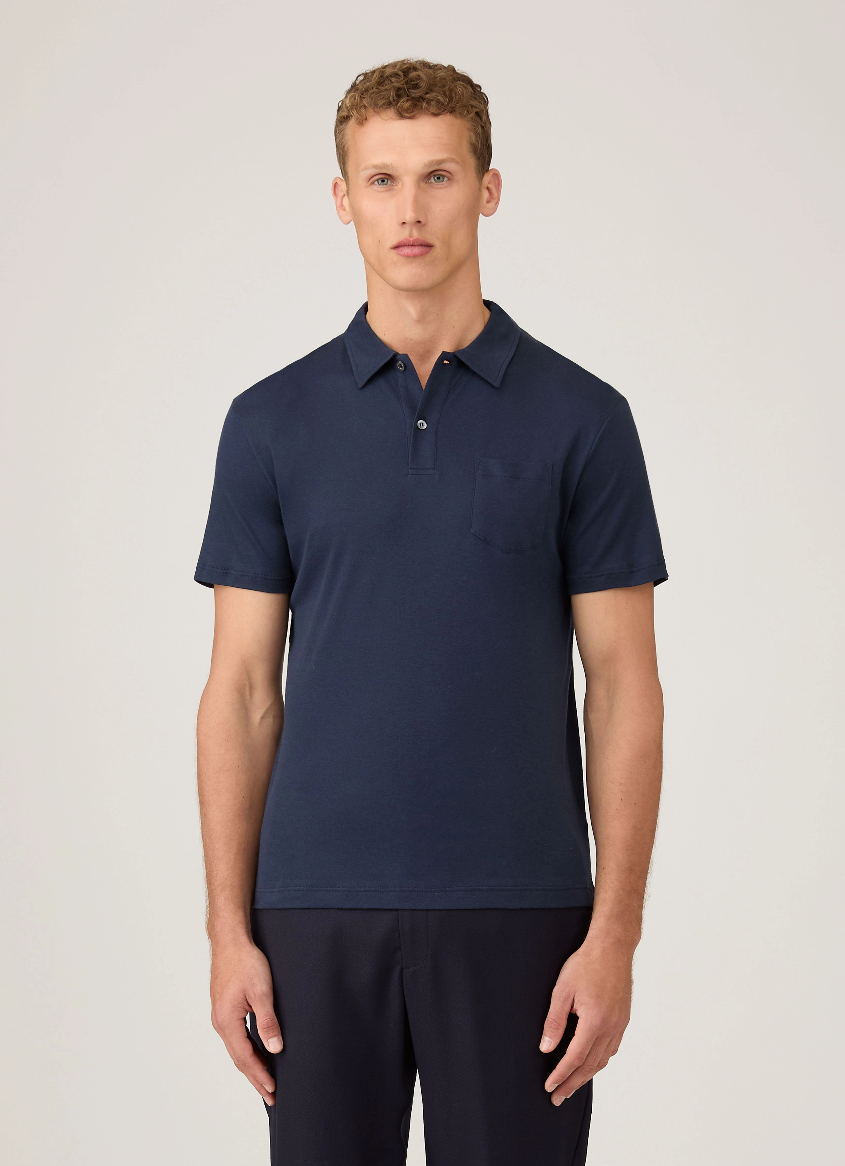 Logo Detail Men's Sea Island Cotton Jersey Polo Shirt in Navy