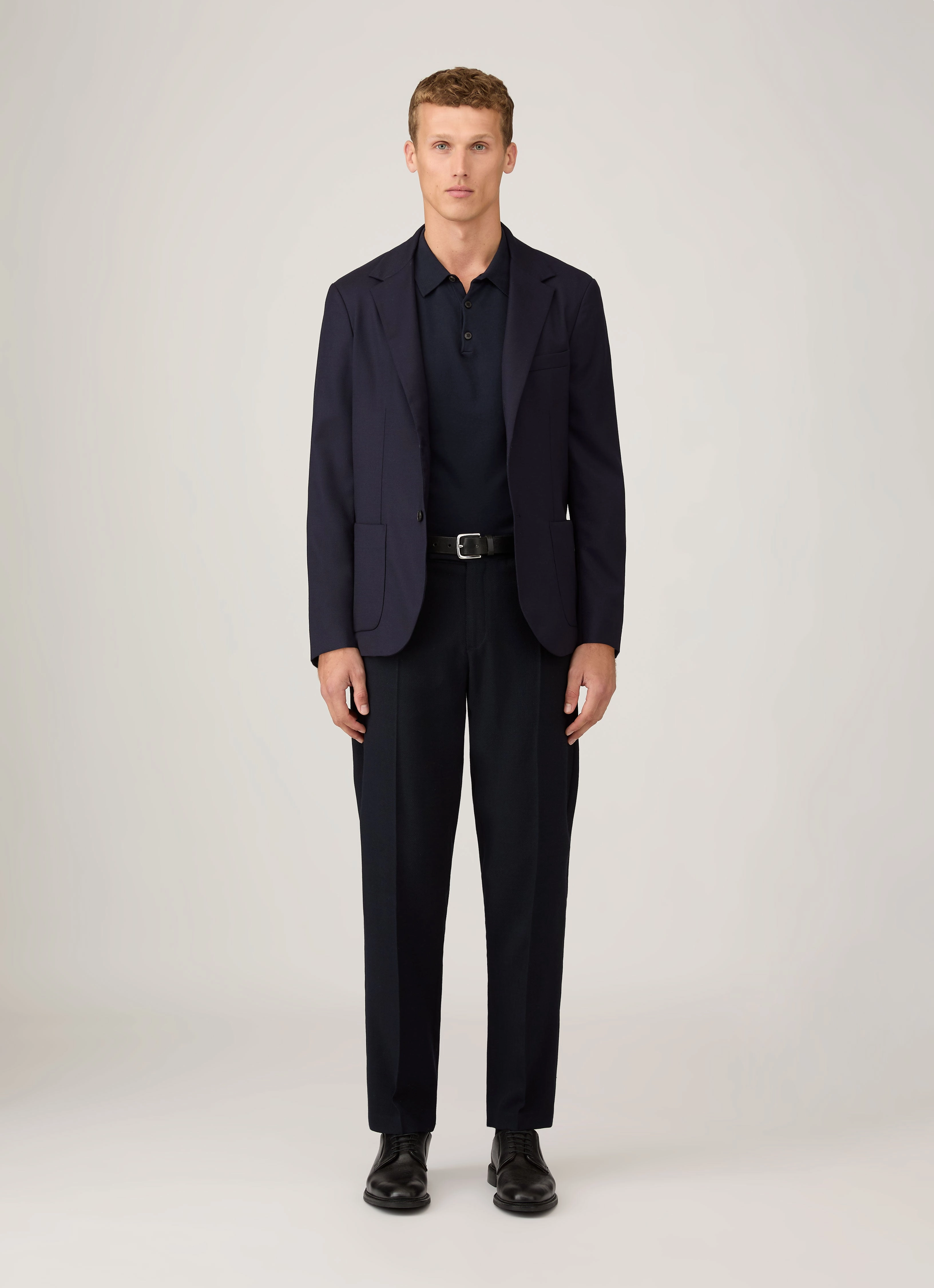 Relaxed Layer Spring Summer Men's Sea Island Cotton Knit Polo Shirt in Light Navy