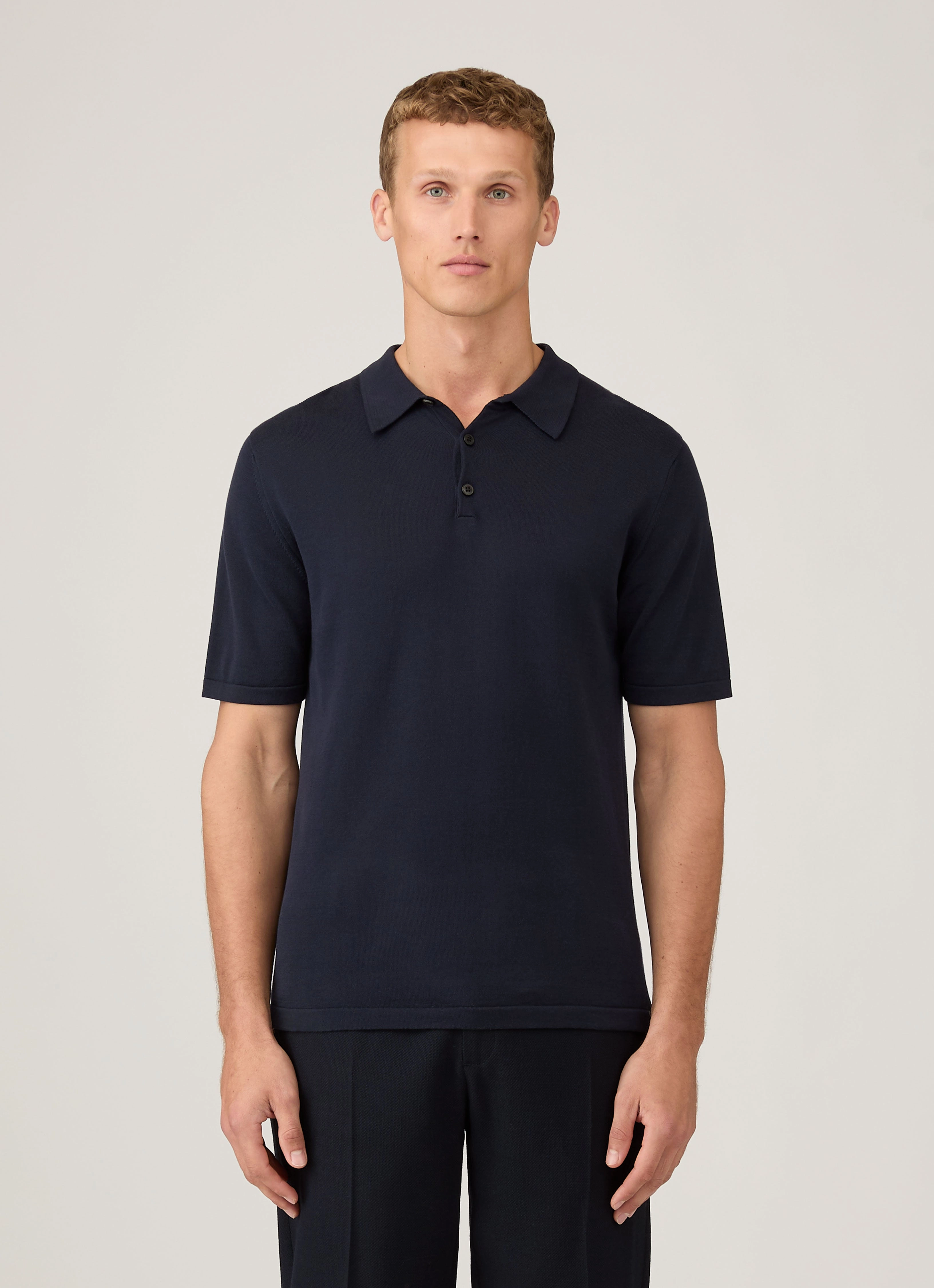 Men's Sea Island Cotton Knit Polo Shirt in Light Navy Cotton fabric Outdoor Look
