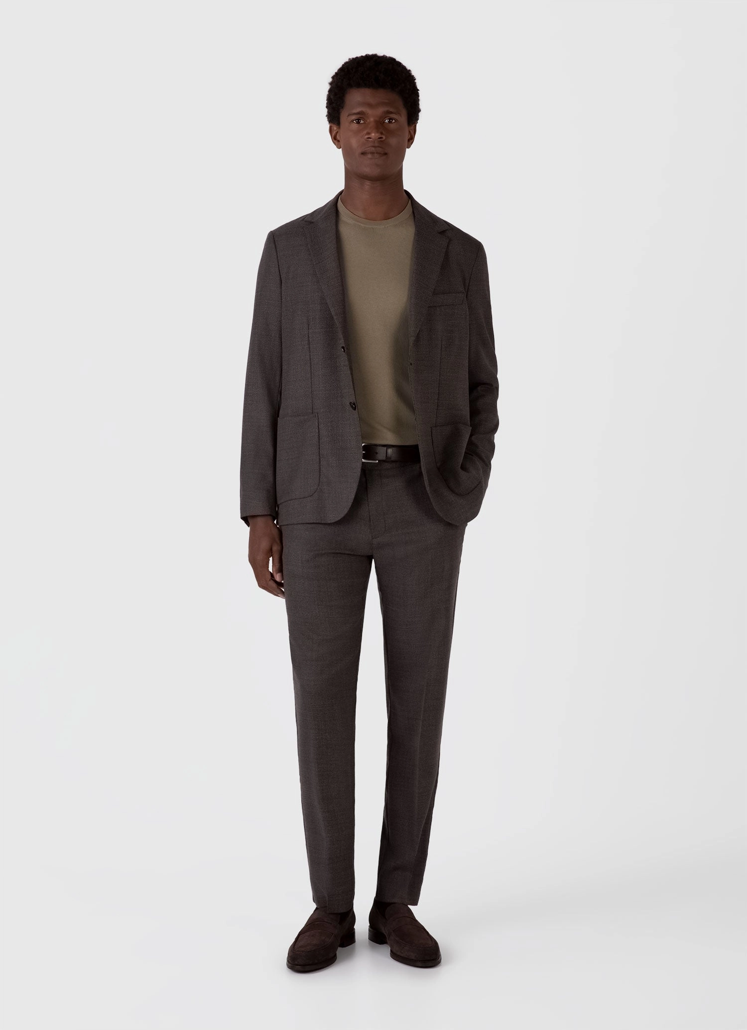 Men's Sea Island Cotton Knit T-shirt in Dark Stone Lightweight Shirt