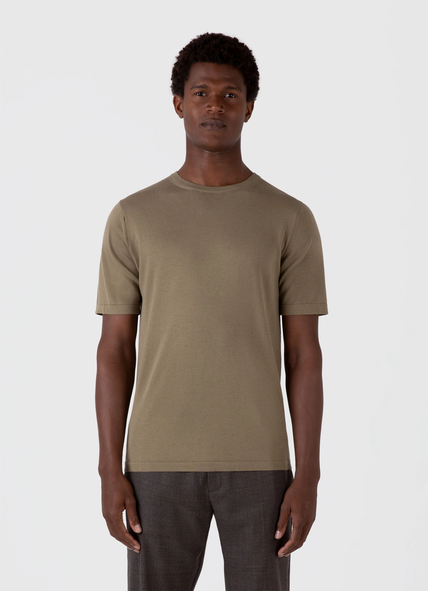 Men's Sea Island Cotton Knit T-shirt in Dark Stone Breathable Flex Fit