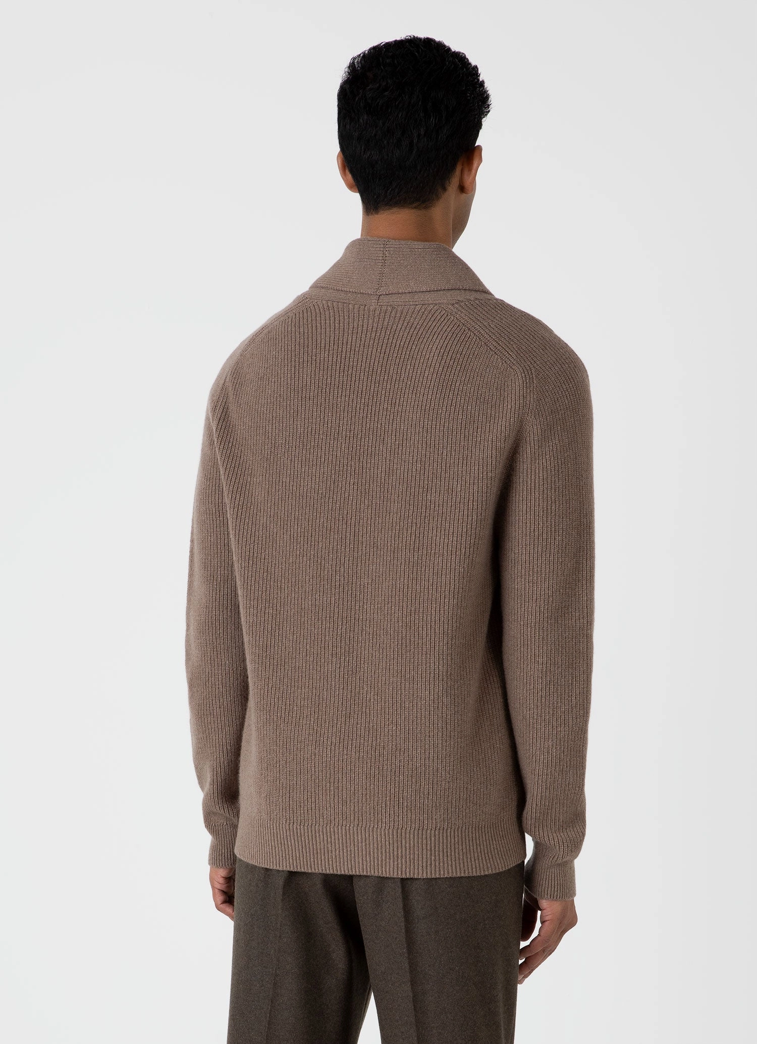 Men's Shawl Neck Cardigan in Sandstone AntiStatic Yarn Seam Free