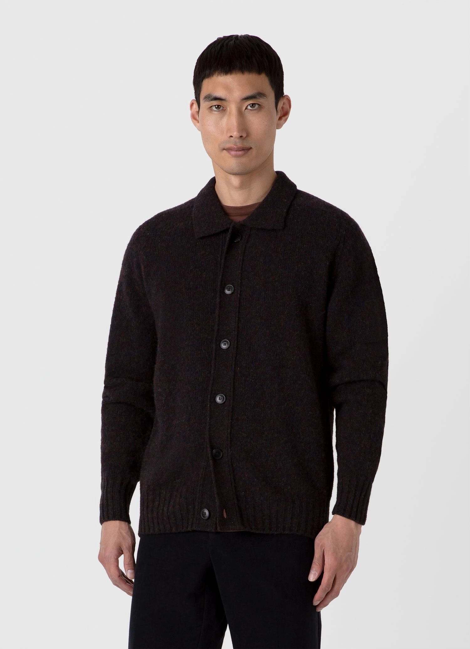 Men's Shetland Cardigan in Midnight Melange Bold Simplicity Shrink Resistant Process