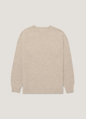 Men's Shetland Crew Neck Jumper in Oatmeal Melange Daily Base Bonded Seam Reinforcement Men's Shetland Crew Neck Jumper in Oatmeal Melange