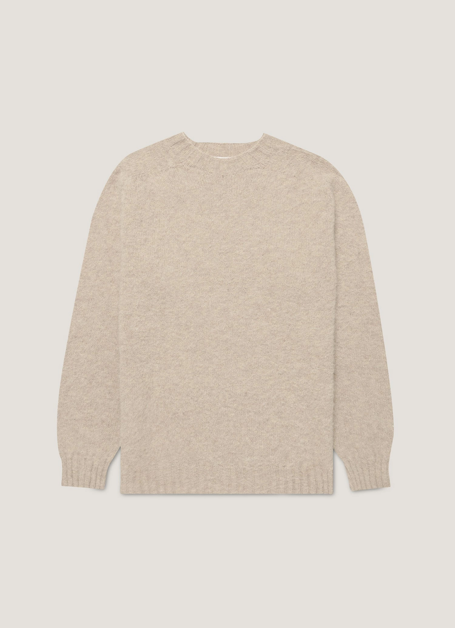 Bonded Seam Reinforcement Men's Shetland Crew Neck Jumper in Oatmeal Melange