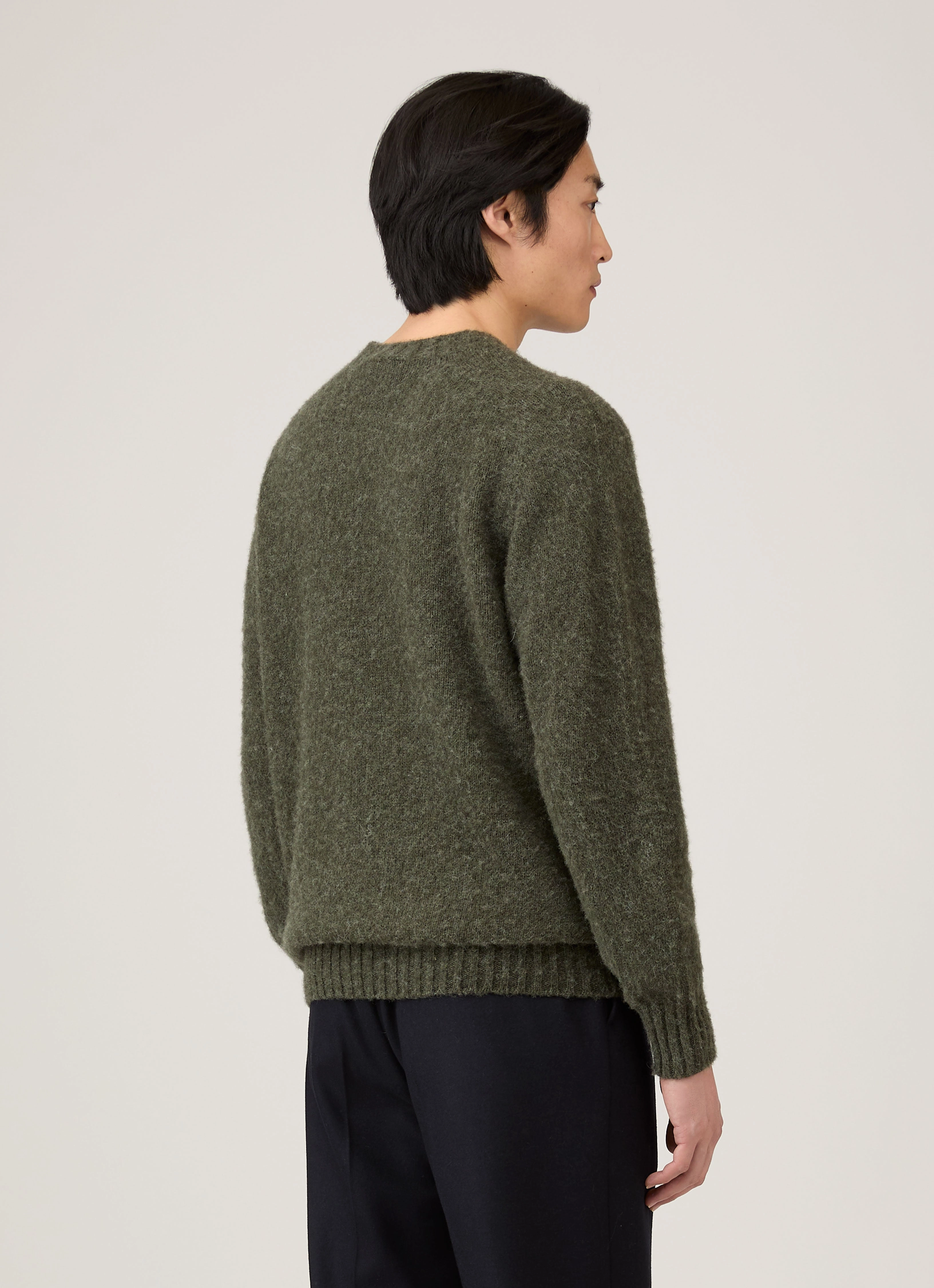 Compressed Stitch Men's Shetland Crew Neck Jumper in Sea Moss