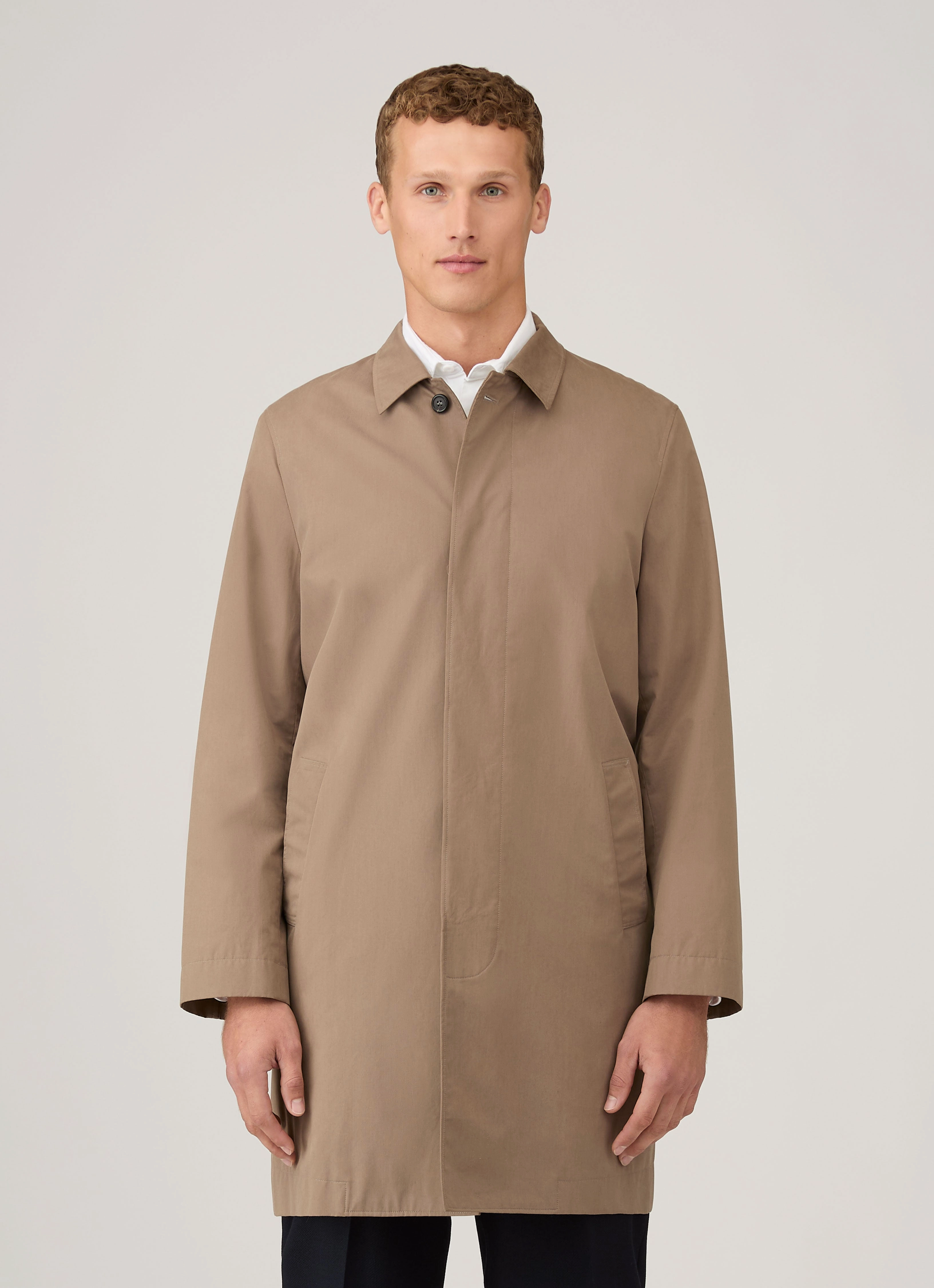 Men's Showerproof Cotton Mac in Dark Stone Fleece Lined