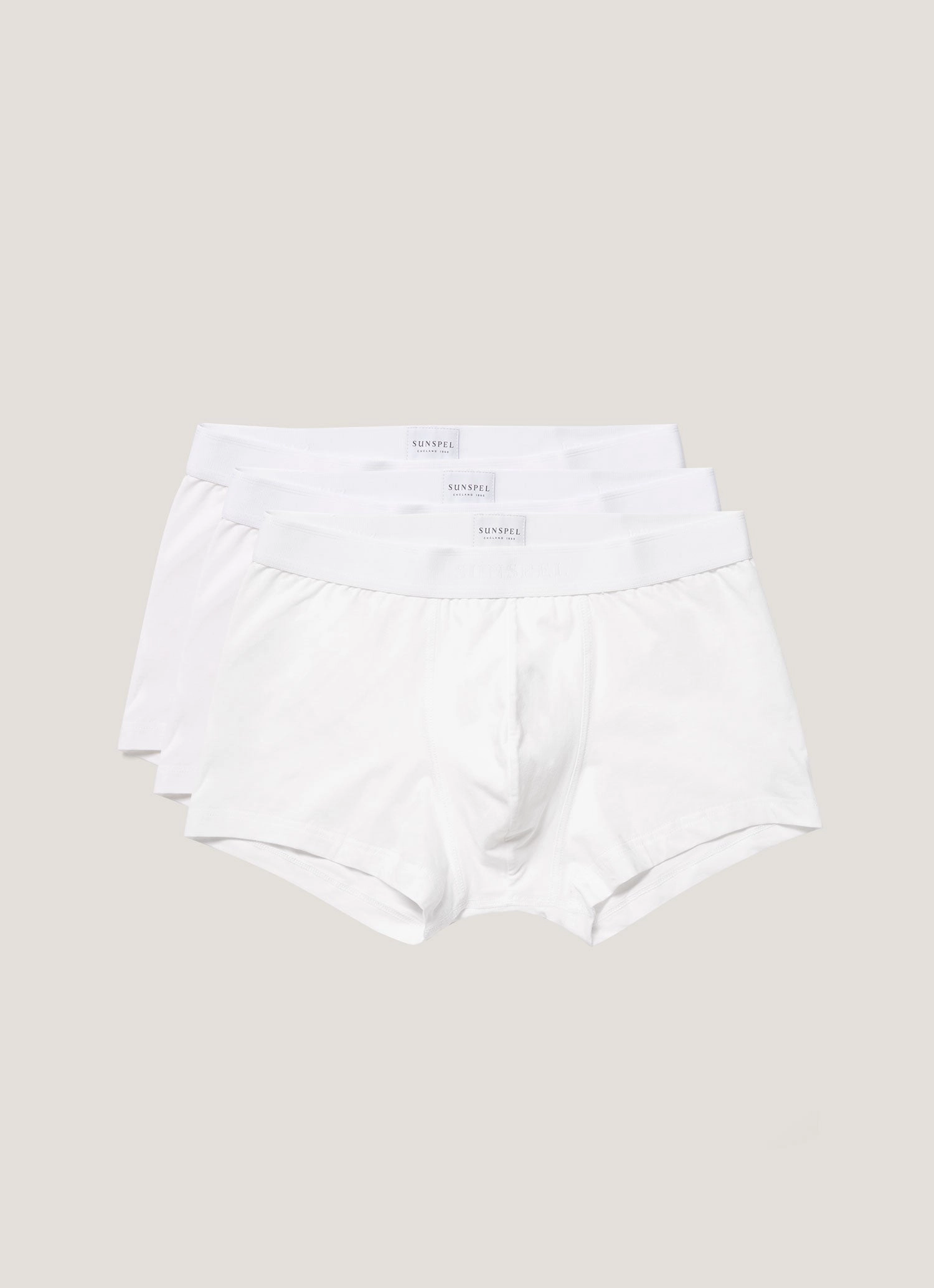 Men's Stretch Cotton Trunks 3-Pack in White Flatlock Seam Construction Men's masculinity Heavyweight Weave