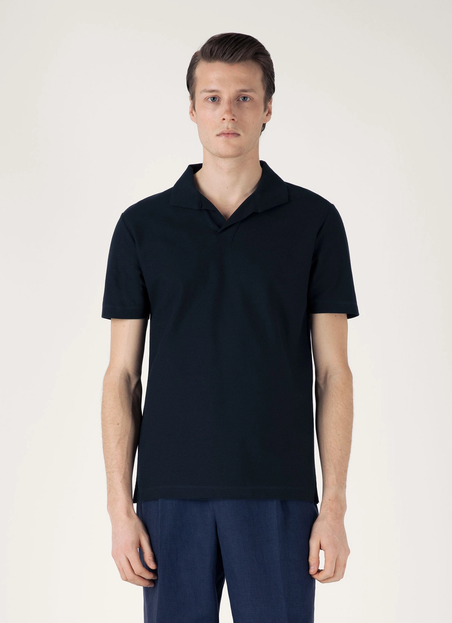 Vibrant Colors Relaxed Fashion Men's Textured Jersey Polo Shirt in Midnight Navy