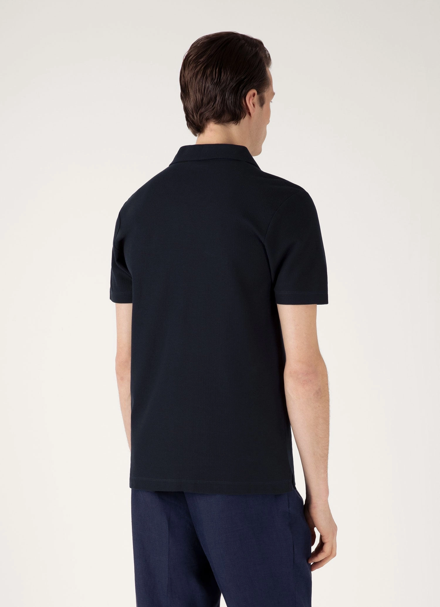 Men's Textured Jersey Polo Shirt in Midnight Navy Casual Style