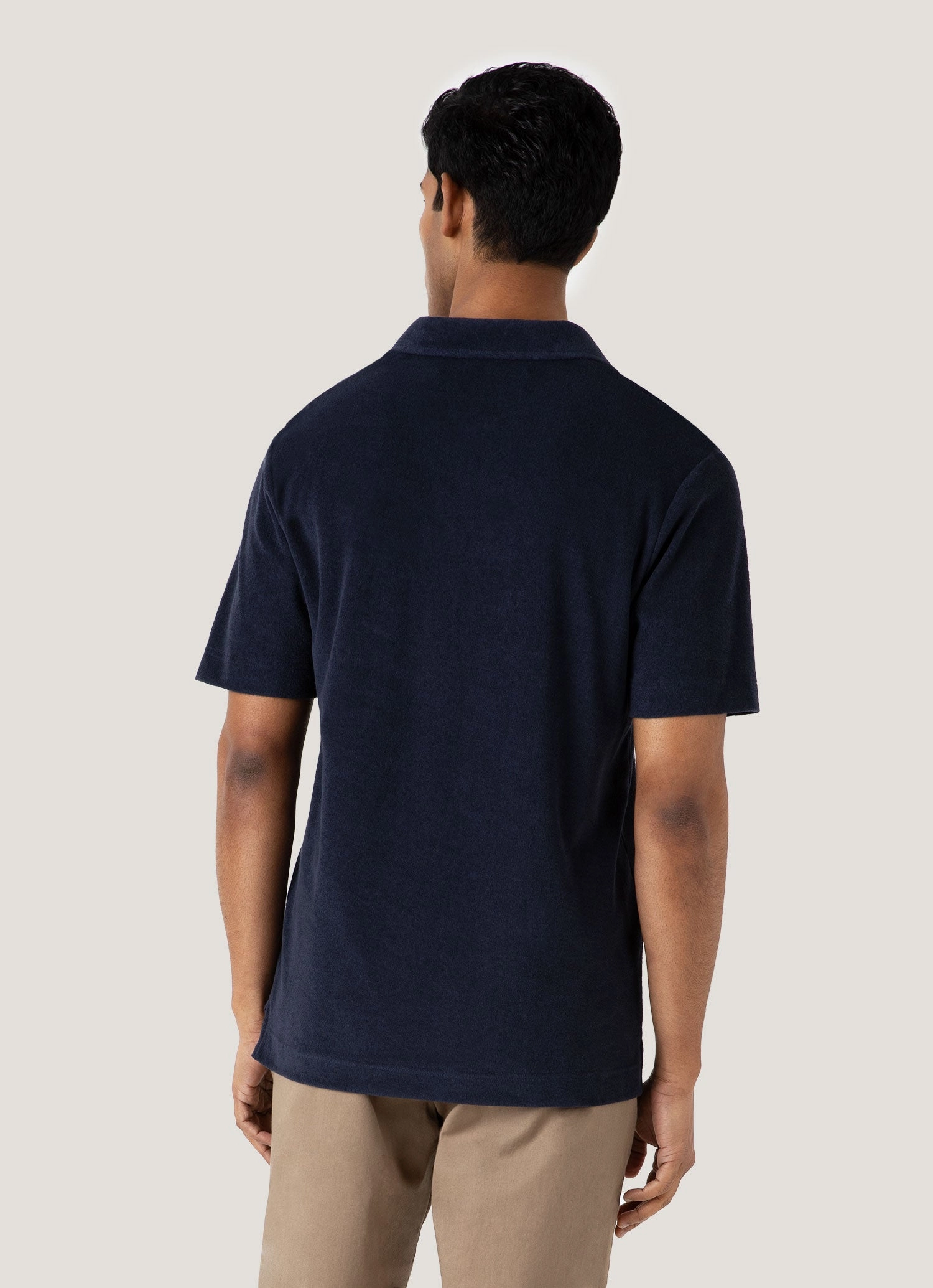 Men's Towelling Polo Shirt in Navy Breathable Stretch Stylish Fit