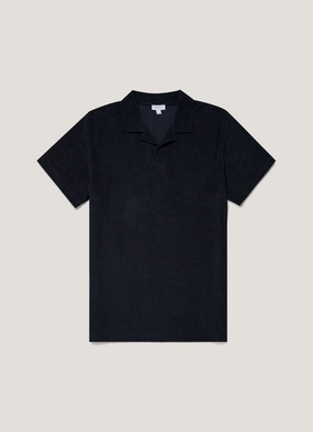 Men's Towelling Polo Shirt in Navy Sport Comfort Men's Towelling Polo Shirt in Navy Simple Elegance SoftTouch Collar Lining