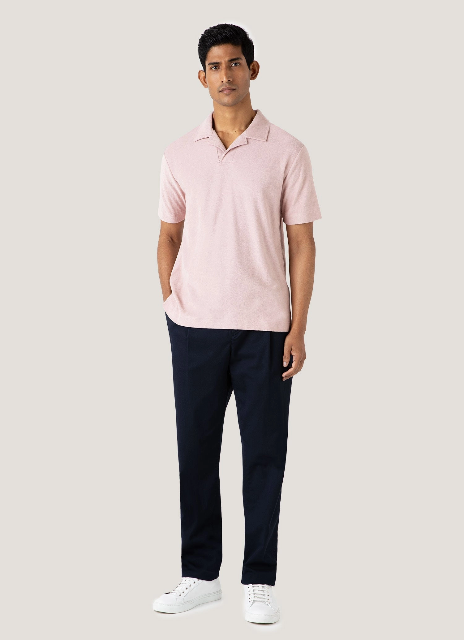 Urban Explorer Men's Towelling Polo Shirt in Pale Pink