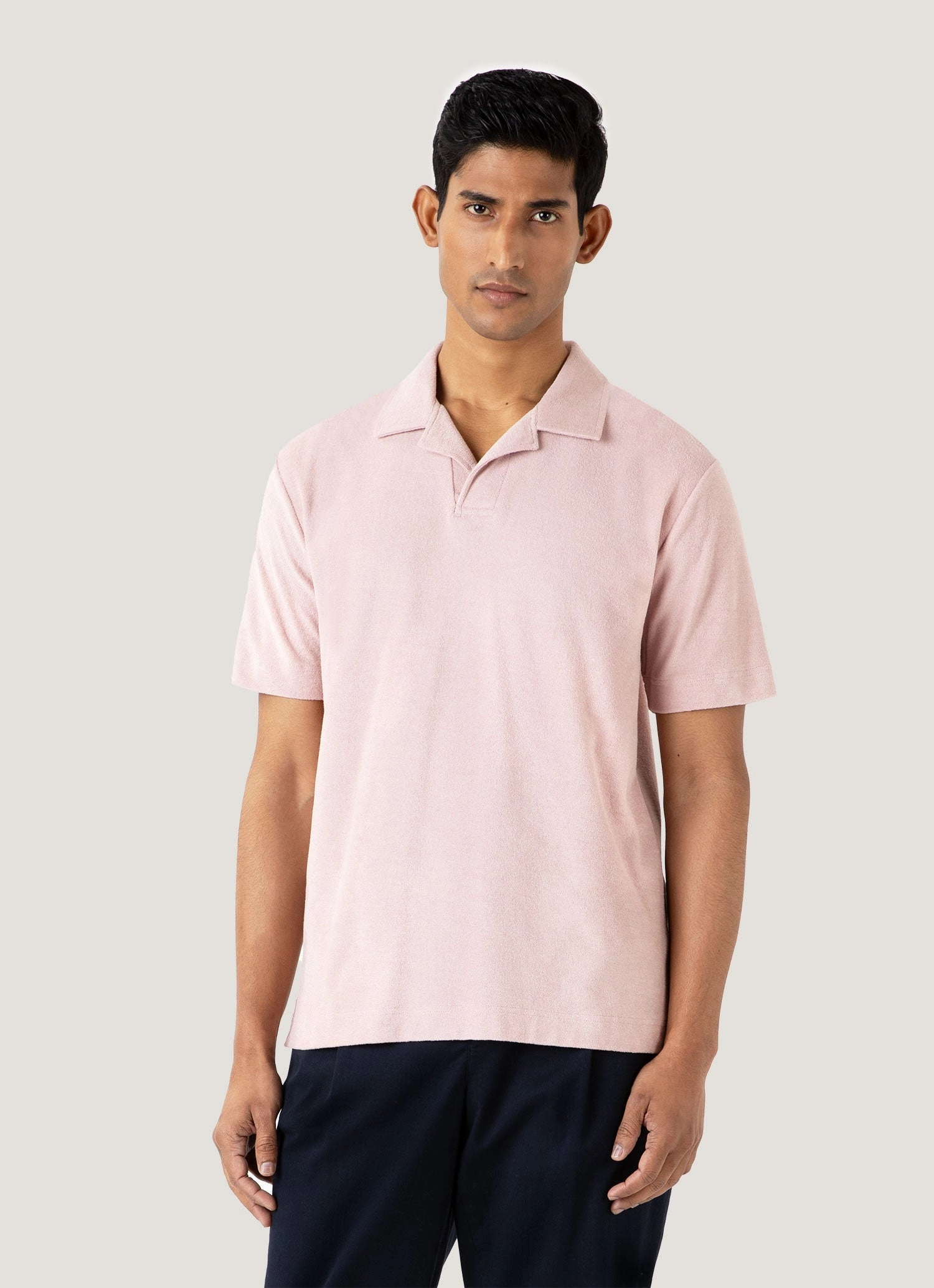 Business casual Stylish Detail Men's Towelling Polo Shirt in Pale Pink