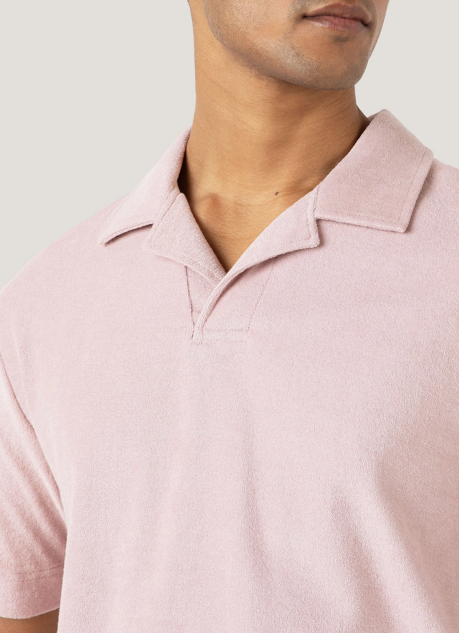 Men's Towelling Polo Shirt in Pale Pink Weekend Style