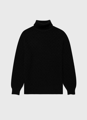 Men's WM Brown Aran Roll Neck in Dark Navy Mouline MachineWashableCare Men's WM Brown Aran Roll Neck in Dark Navy Mouline FourWay Stretch Layered Collar Option