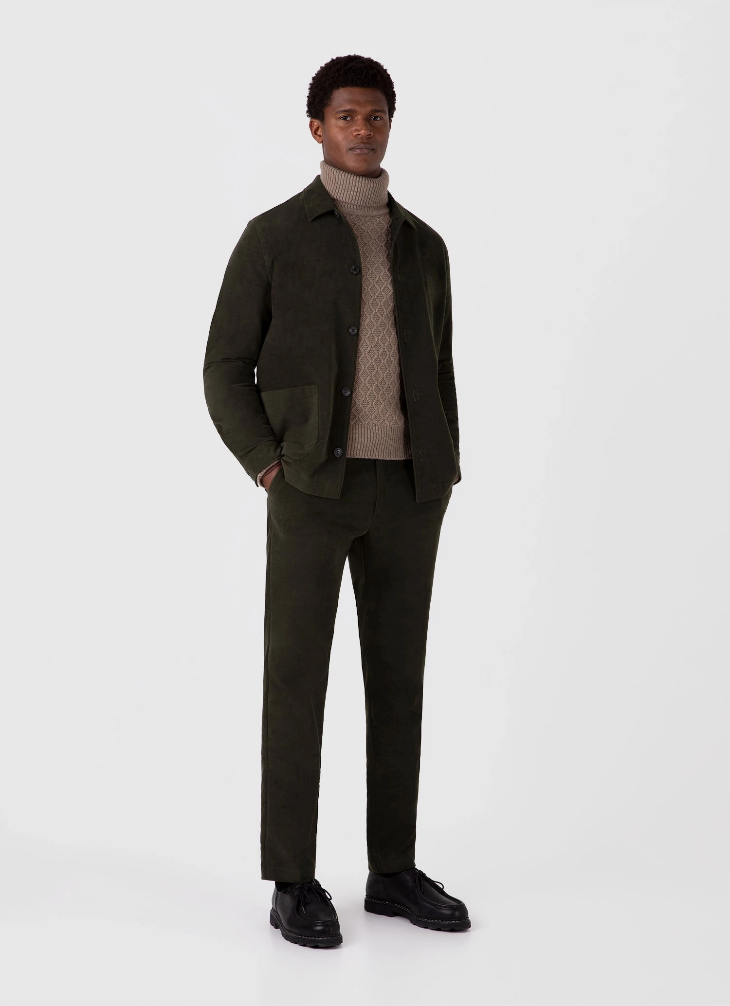 Office Comforted Men's WM Brown Aran Roll Neck in Natural Brown