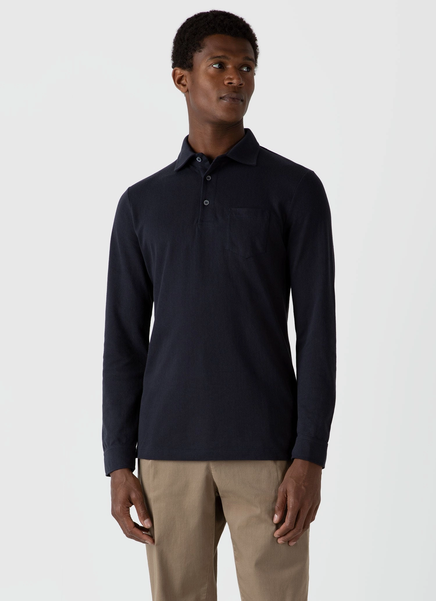 Men's WM Brown Long Sleeve Polo Shirt in Navy Simple Wear