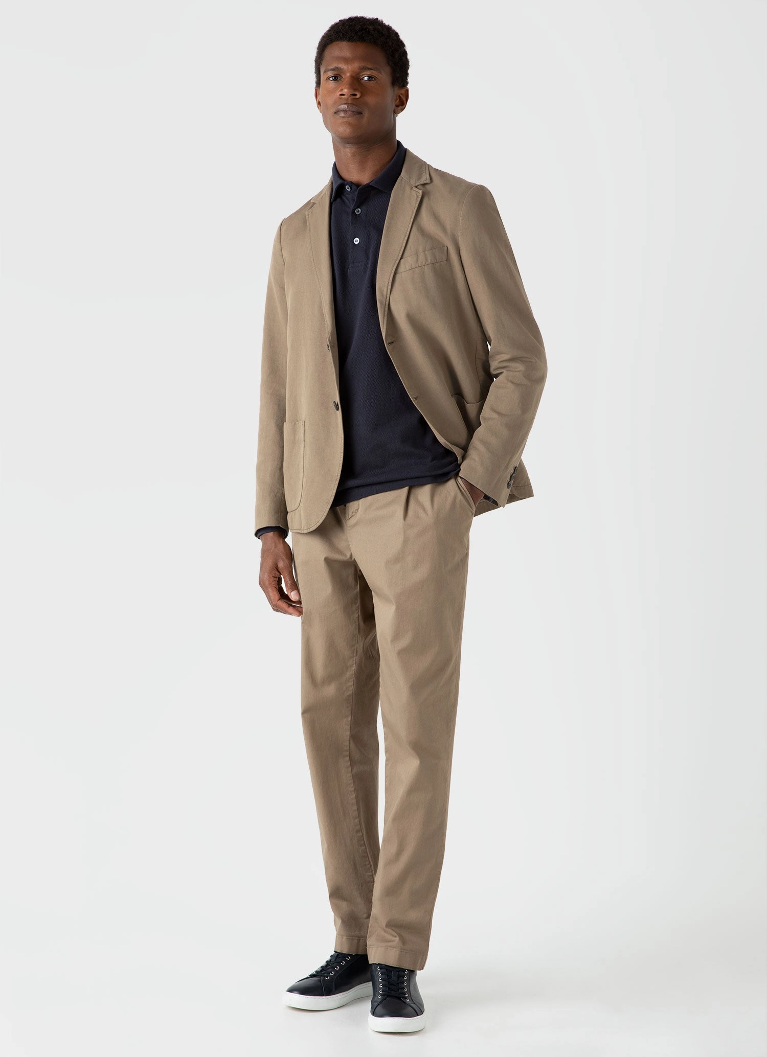 Men's WM Brown Long Sleeve Polo Shirt in Navy DoubleLayered Fabric Light Fabric