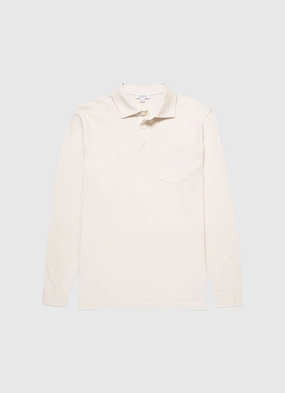 Men's WM Brown Long Sleeve Polo Shirt in Undyed Effortless Fit