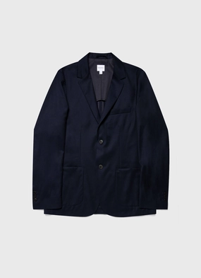 Men's Wool Flannel Blazer in Navy Melange stain guard Lightweight Protection Patchwork Men's Wool Flannel Blazer in Navy Melange