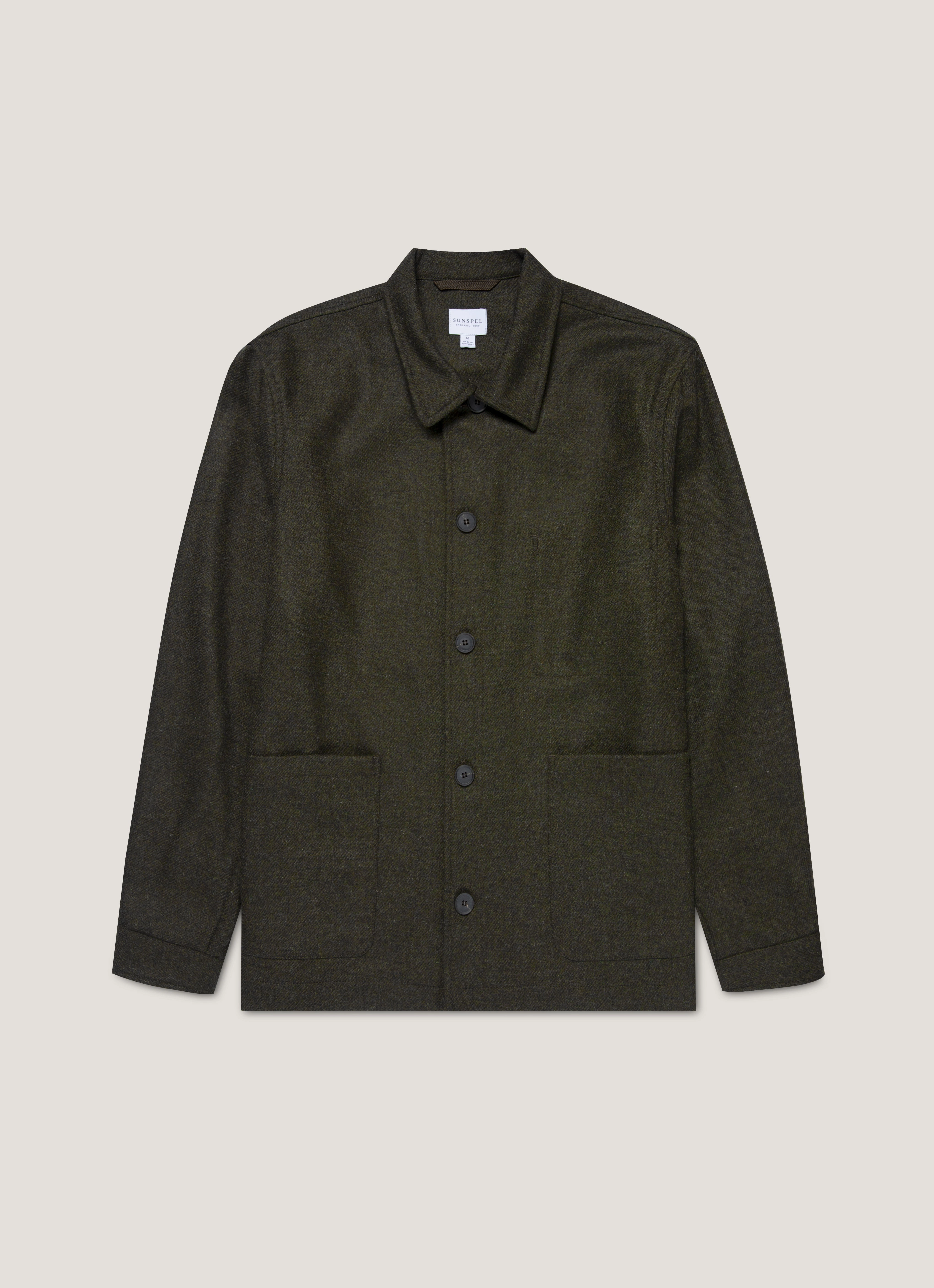 windproof lining Men's Wool Twin Pocket Jacket in Drill Green