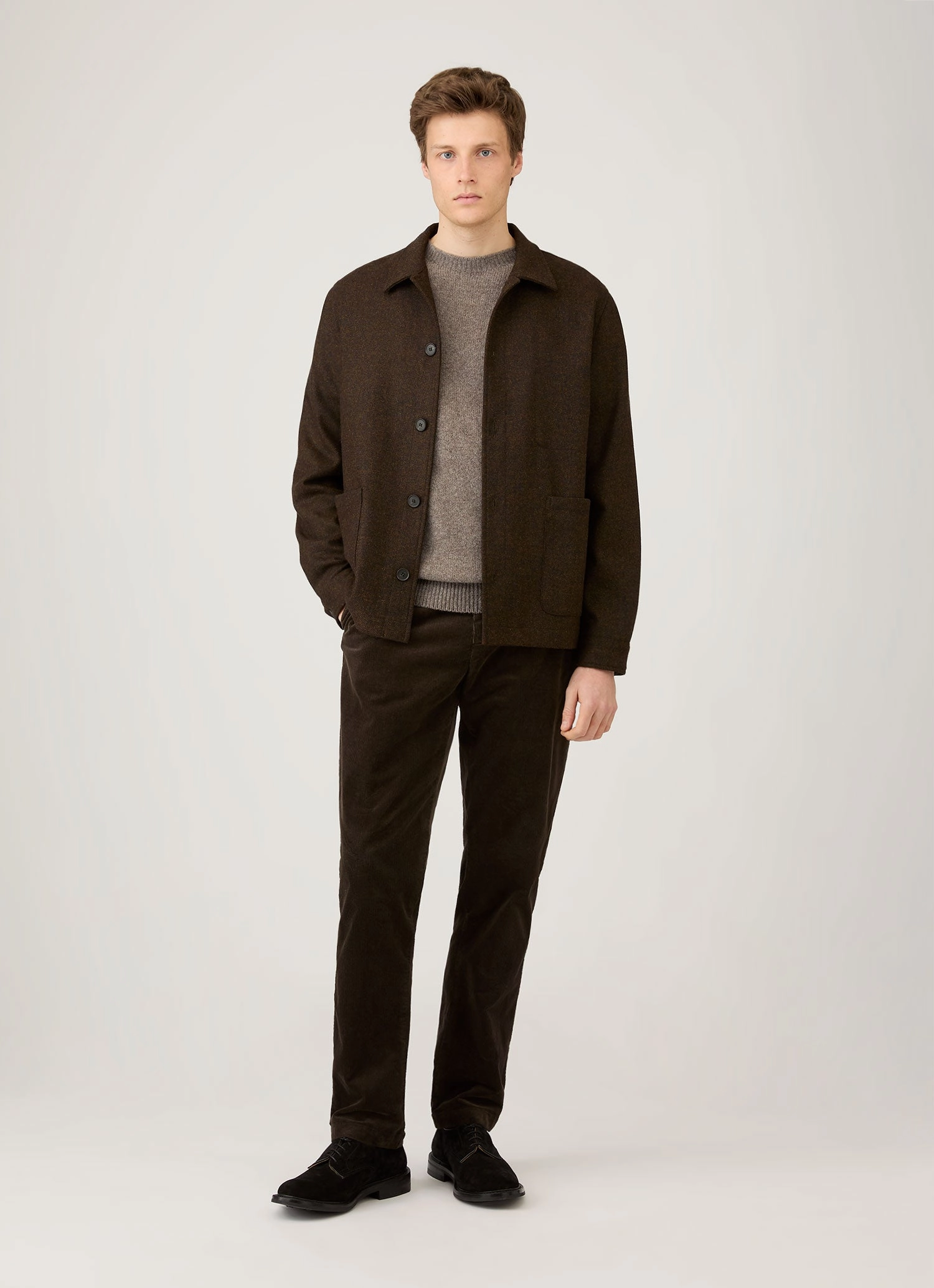 Men's Wool Twin Pocket Jacket in Truffle Benefit Compression Friendly Fit