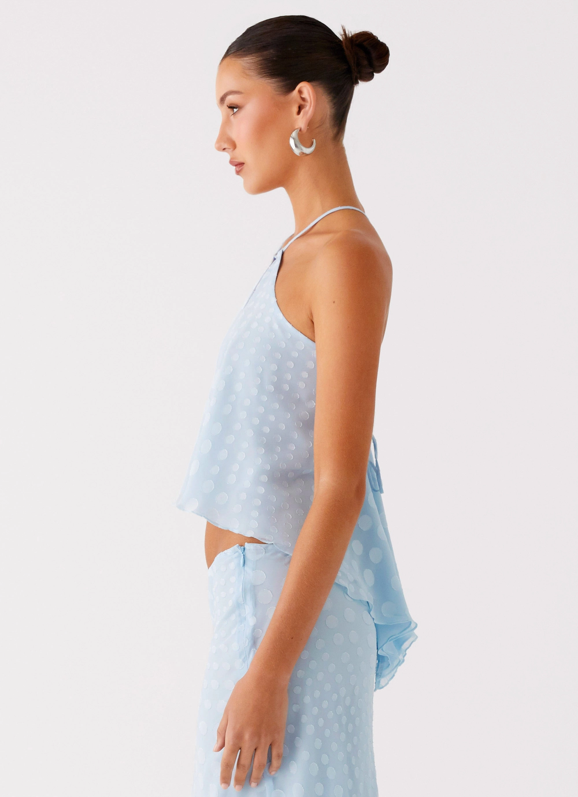 FrictionResistant Edges Brushed Microfiber Surface Mena Chiffon Spot Top - Blue