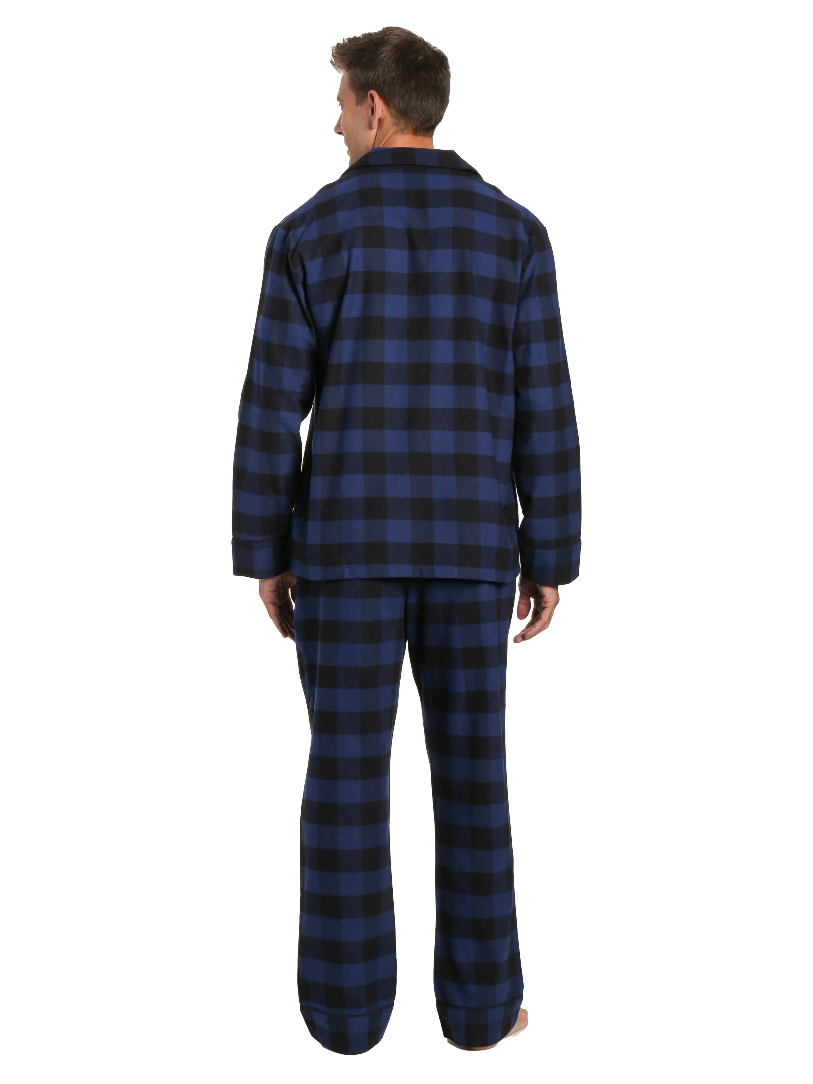 Mens 100% Cotton Flannel Pajama Set - Gingham Checks - Black-Blue