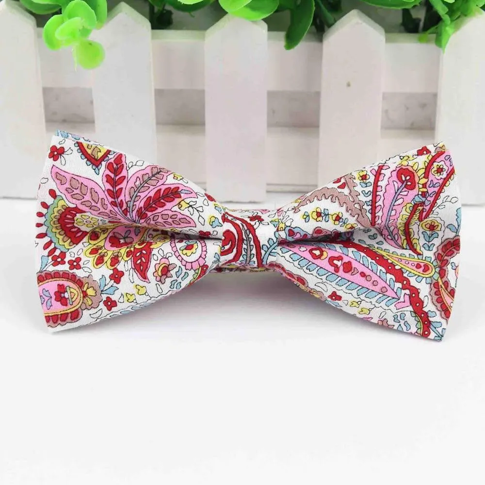 Mens Bow Tie Flexible Bowtie Smooth Necktie Soft Cotton Butterfly Decorative Pattern Paisley Flower Ties