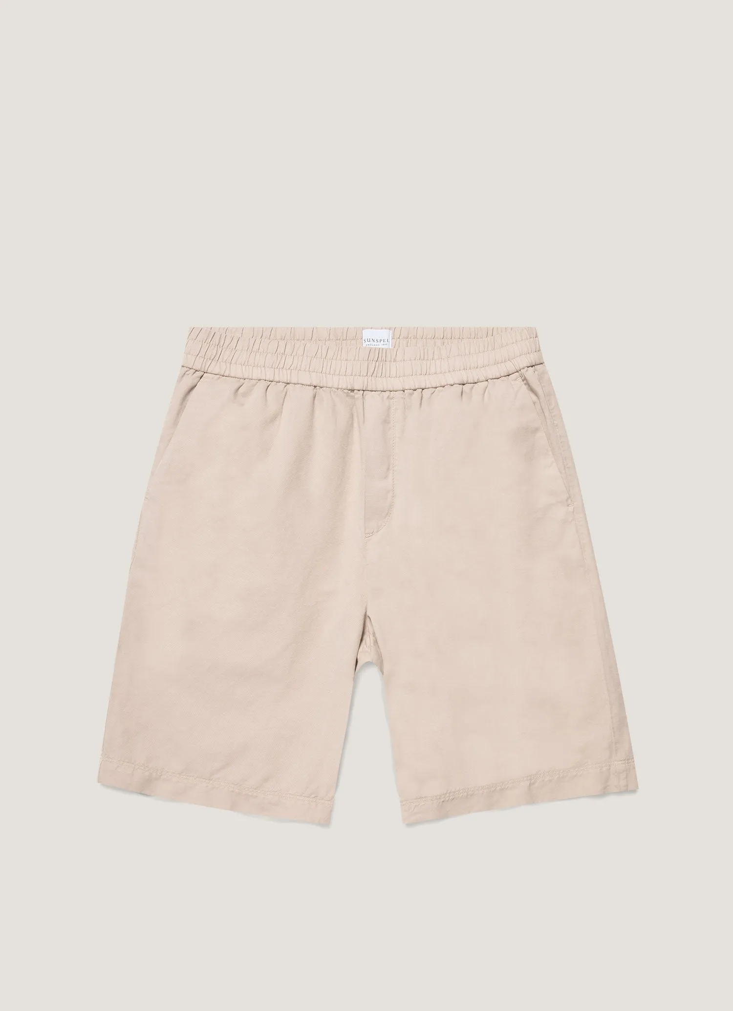 formal alternative Men's Cotton Linen Drawstring Shorts in Light Sand