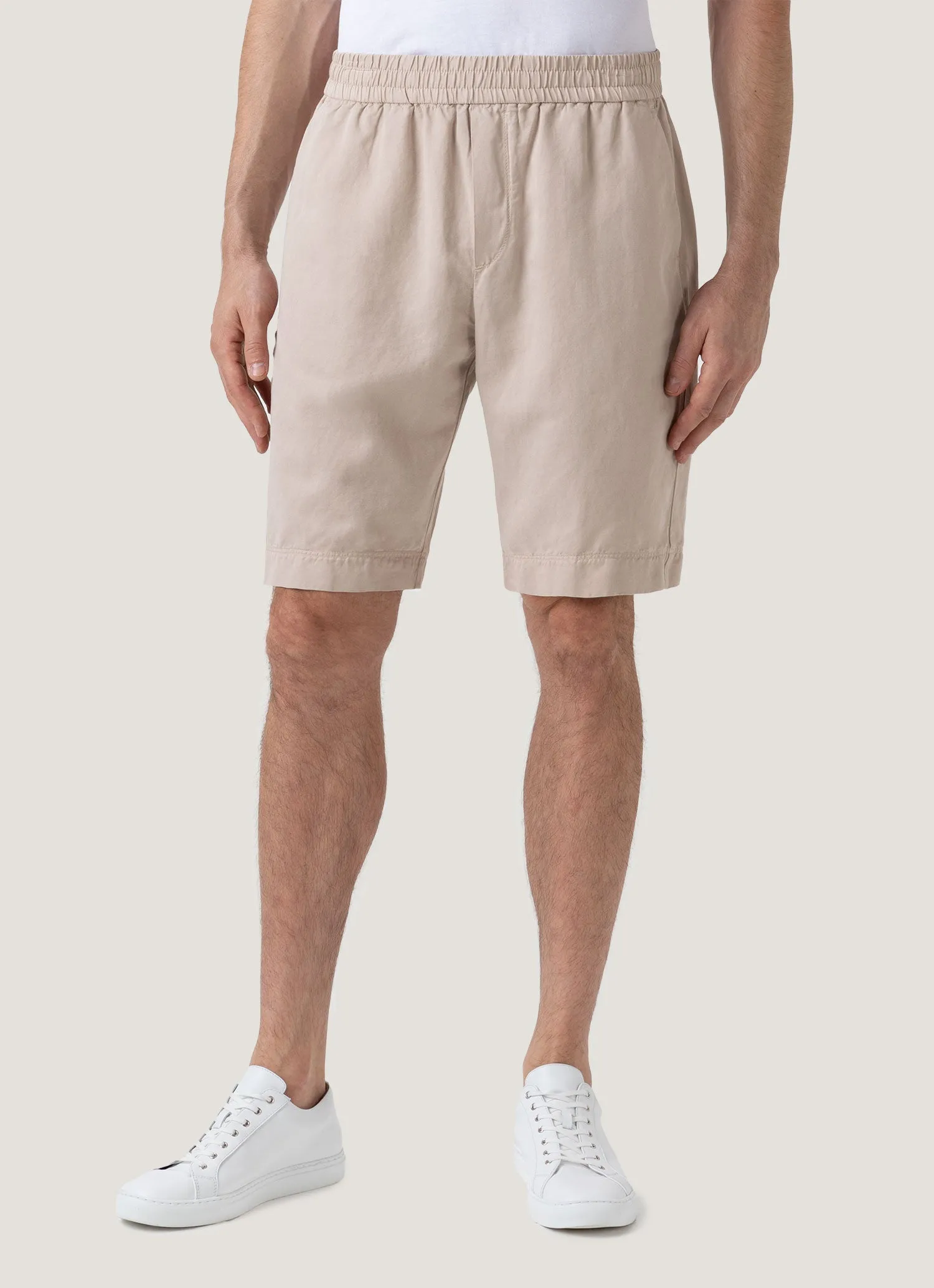Men's Cotton Linen Drawstring Shorts in Light Sand Quick Fit Wear