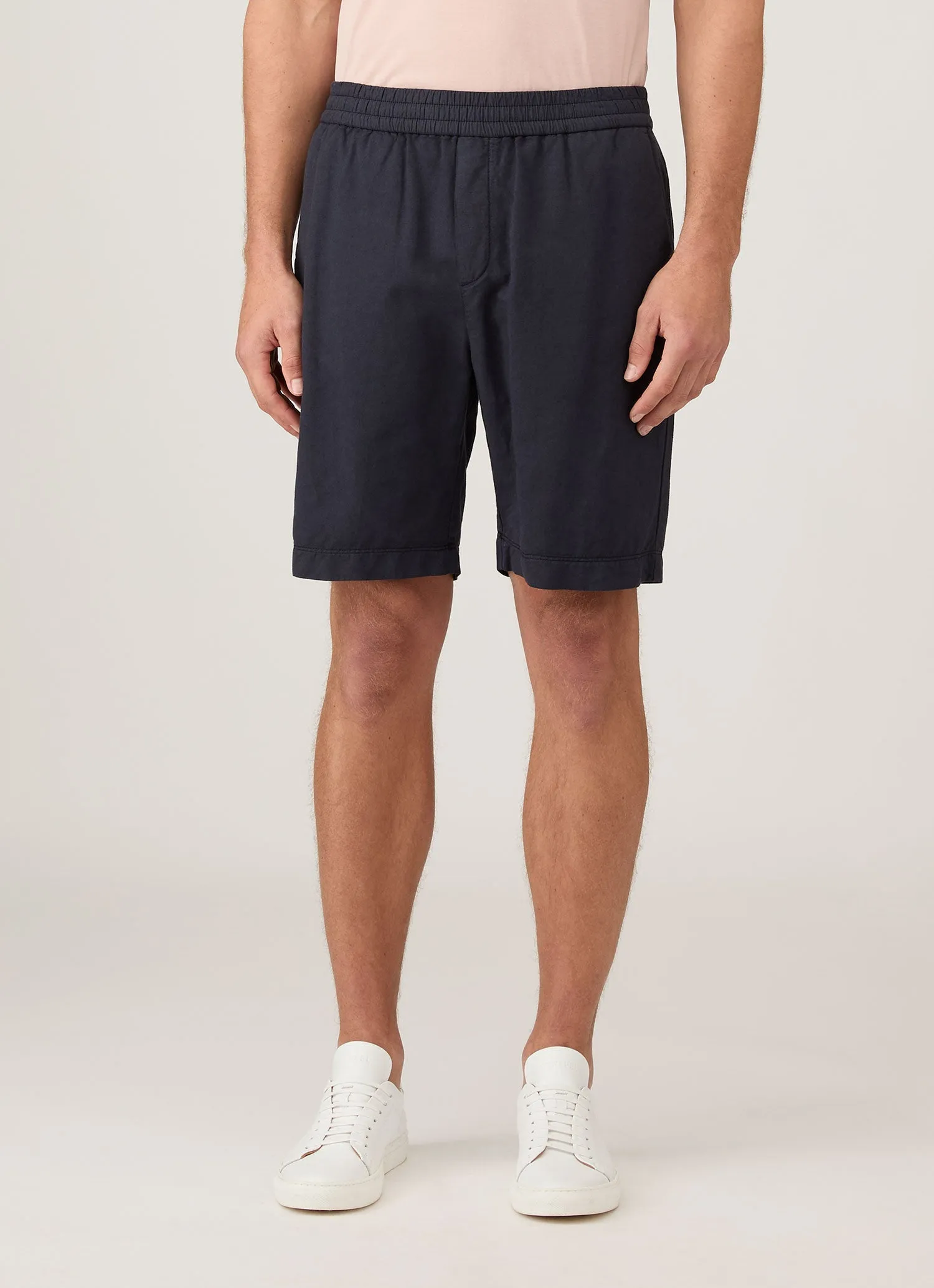 Flex Waist System Weekend Outfit Men's Cotton Linen Drawstring Shorts in Navy