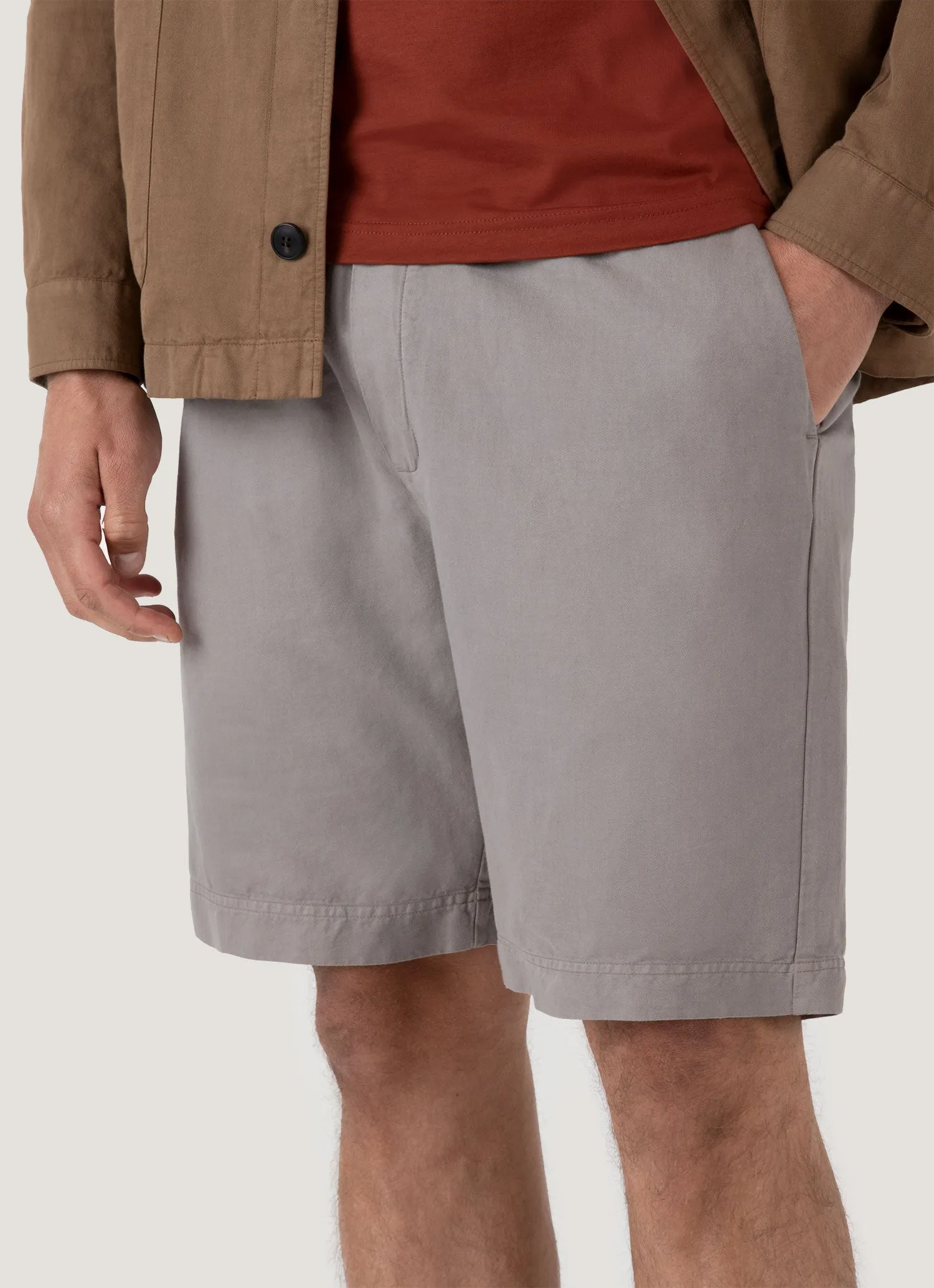 Men's Cotton Linen Drawstring Shorts in Pewter Glide On Mobility Cut Flexible Waistband