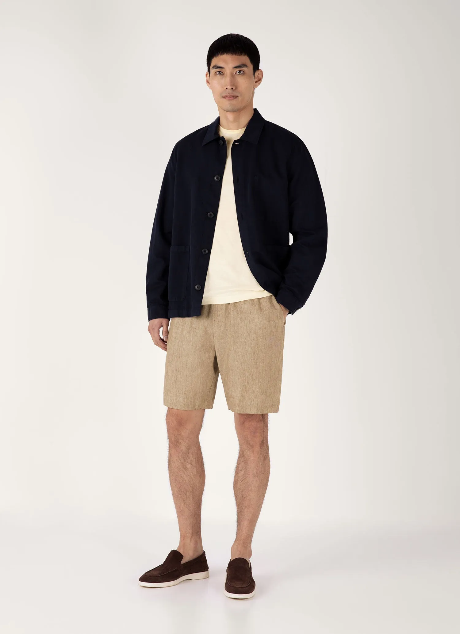 Men's Linen Drawstring Short in Dune Melange Ergonomic Curved Seams
