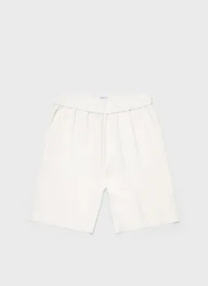 Men's Linen Drawstring Short in White Sport Fit Design Multi Pocket Design Men's Linen Drawstring Short in White