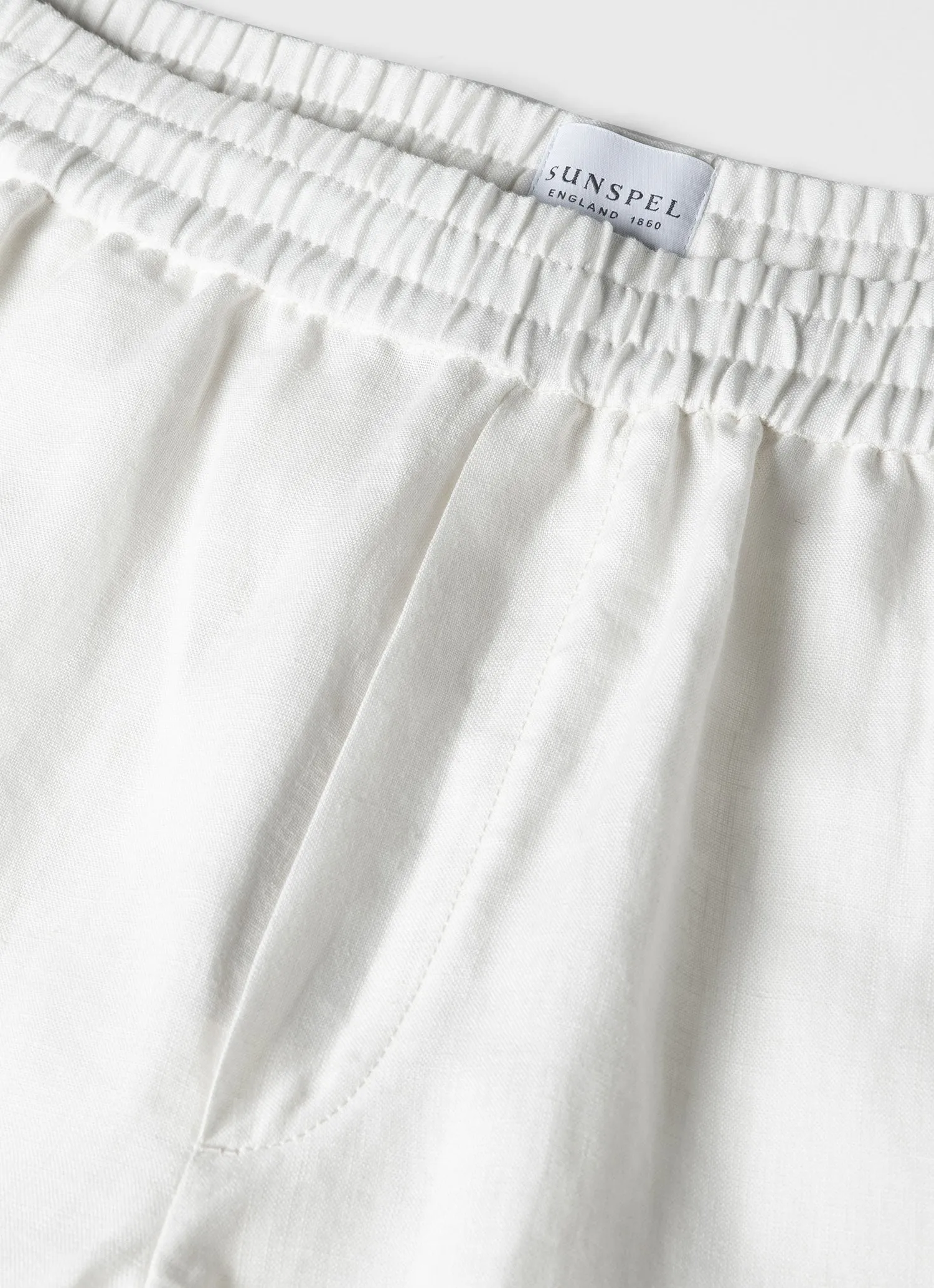 Men's Linen Drawstring Short in White Stretch waistband