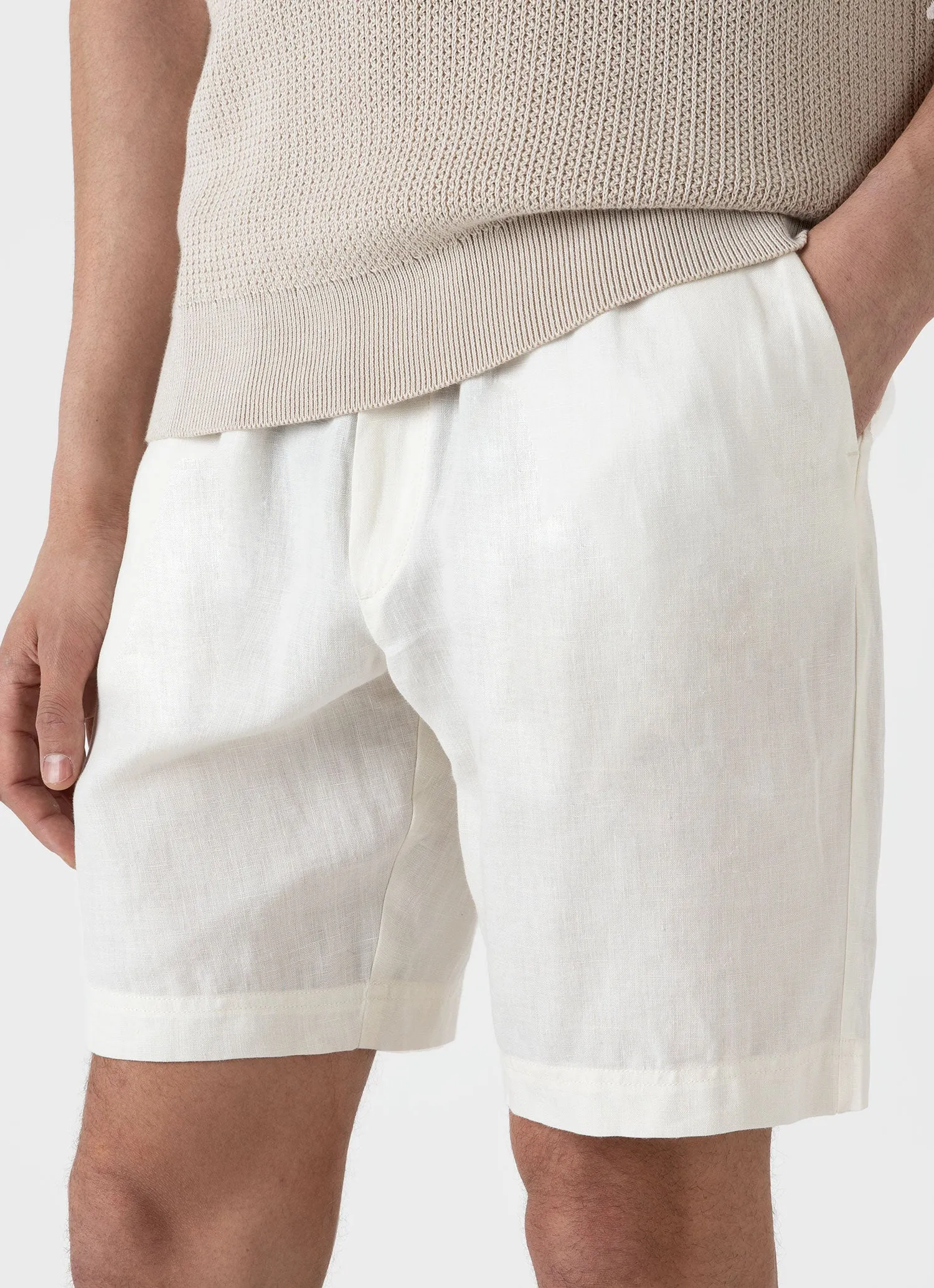 Flexible shape Men's Linen Drawstring Short in White