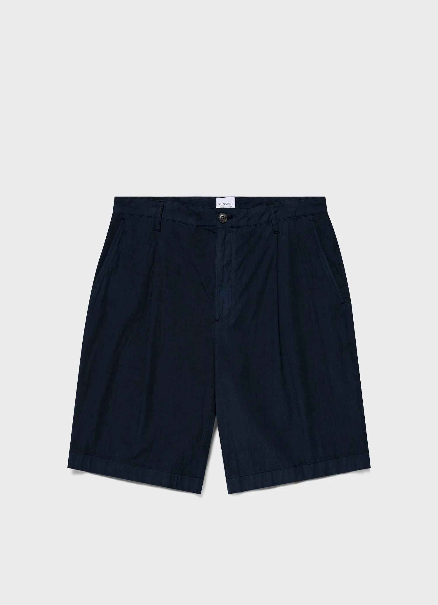 Stretch Movement High-waisted Men's Pleated Seersucker Short in Navy